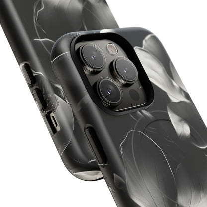 Monochrome Magnolia - Elegant Black & White Floral iPhone MagSafe Phone Case - Artistic Magnolia Design