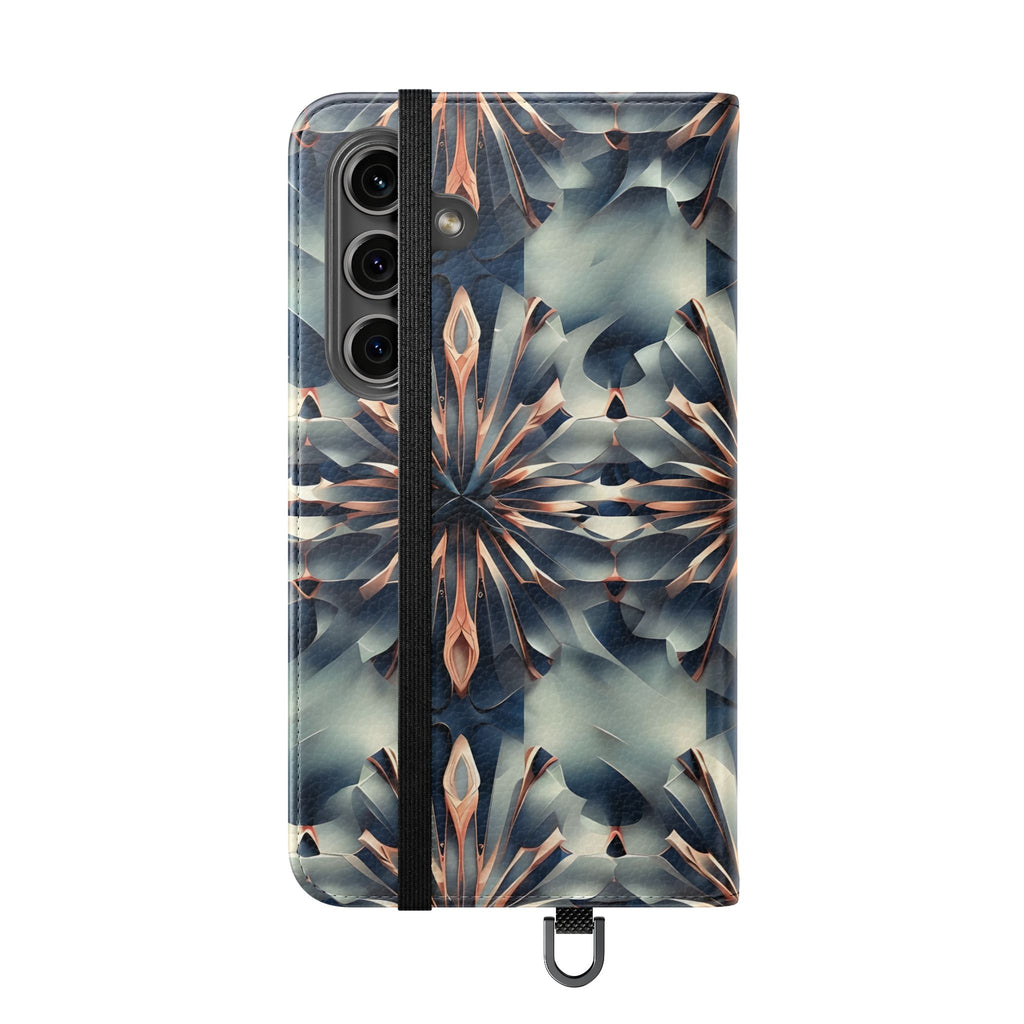 Obsidian Kaleidoscope Samsung Galaxy S24 Wallet Case - Elegant Abstract Flip Cover with Card Slots