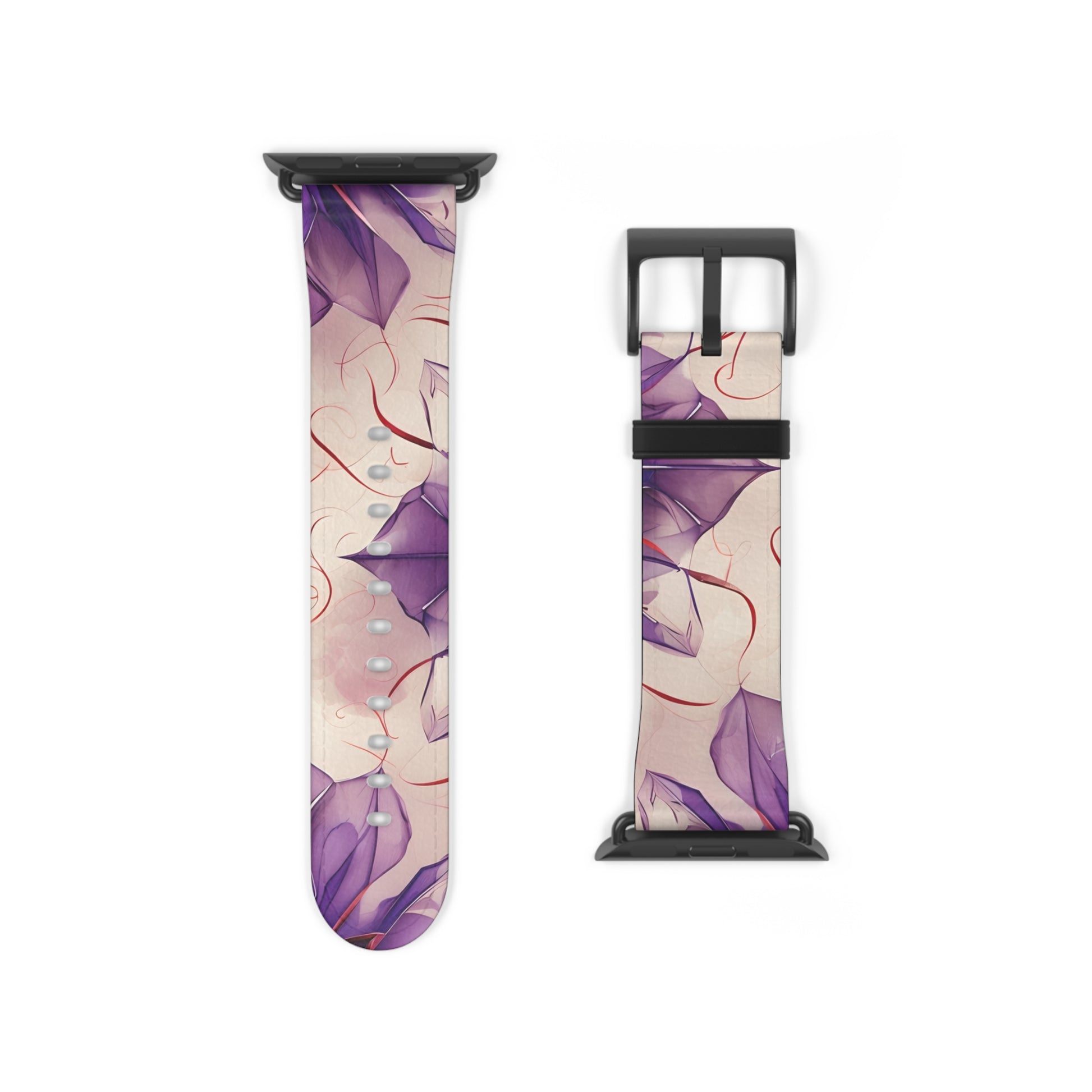 Violet Reverie Apple Watch band strap with black clasp displaying soft violet floral botanical pattern