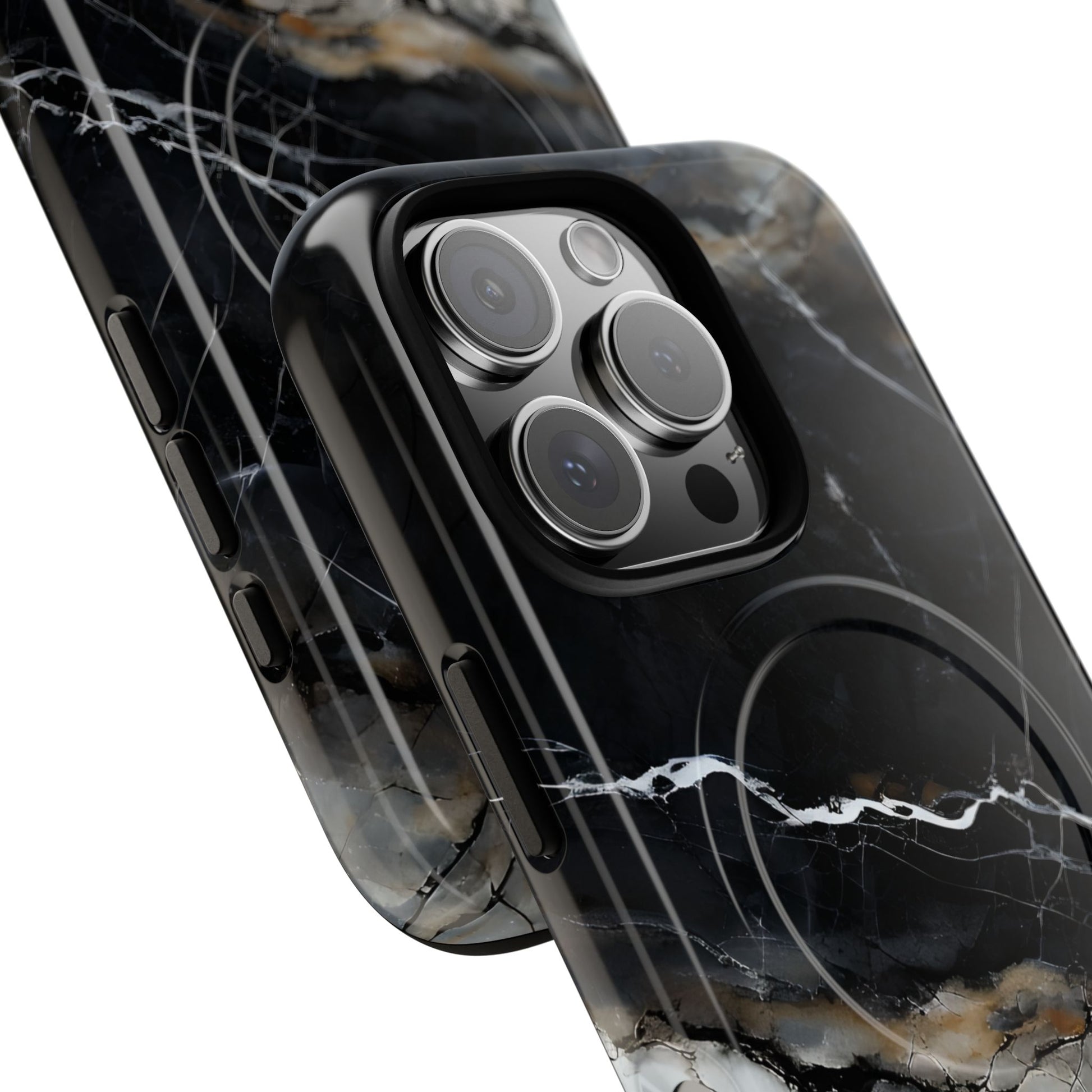 Obsidian Vein iPhone 16 Pro MagSafe Phone Case -Black Neutral Marble Design