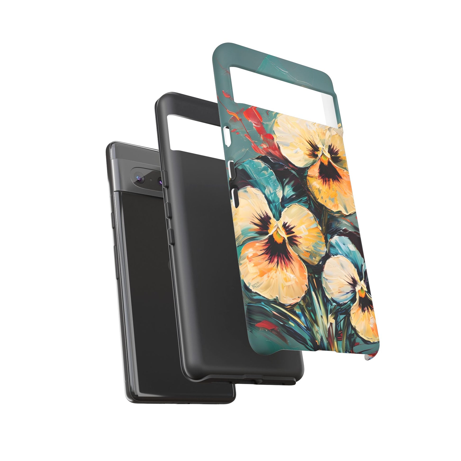 Golden Pansy Cascade Tough Case for Google Pixel 7 - Floral Artistic Shockproof Cover, Elegant Protective Phone Case