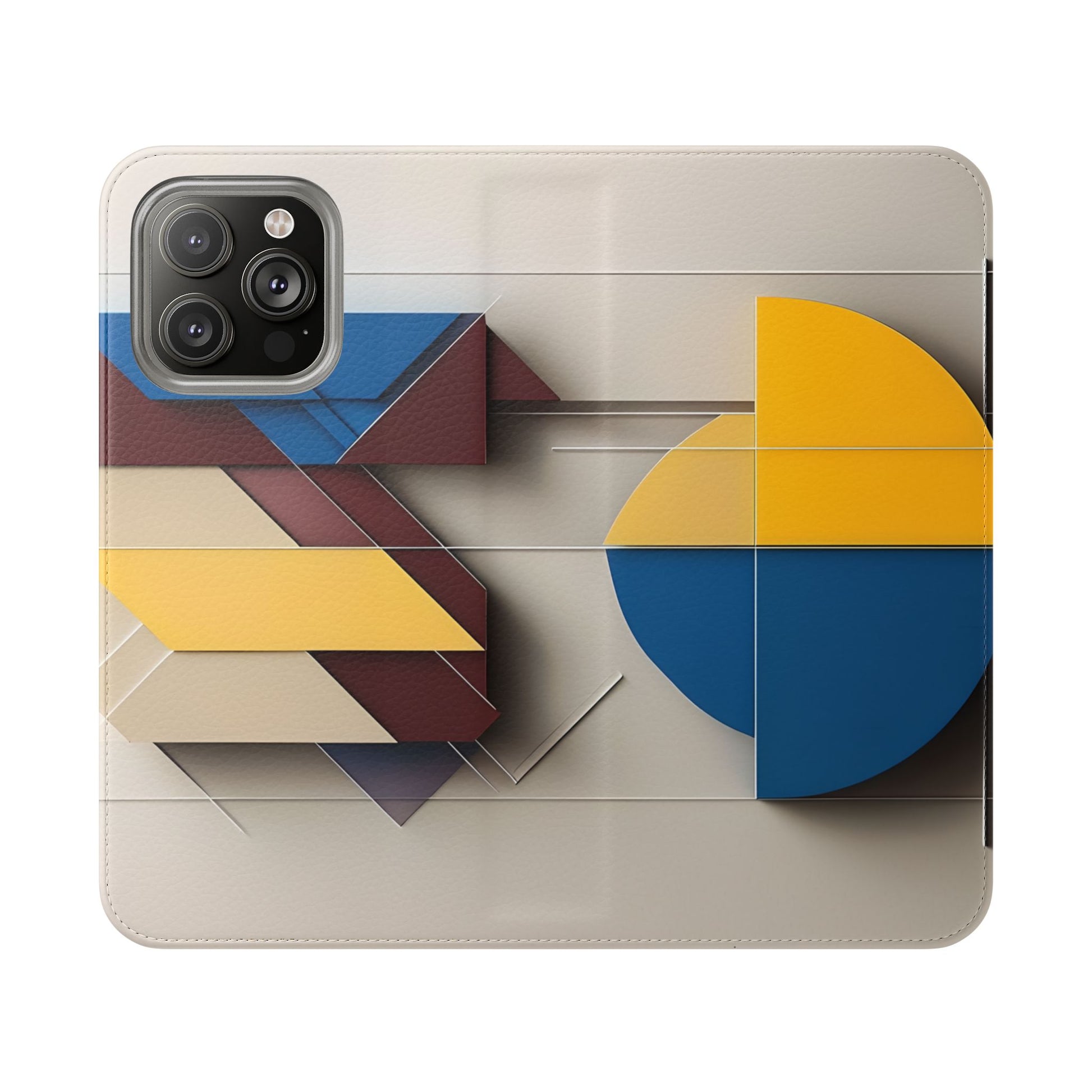 Chromatic Construct Wallet Phone Case - Modern Primary Color Design - Flip Cover for iPhone 14 Pro Max