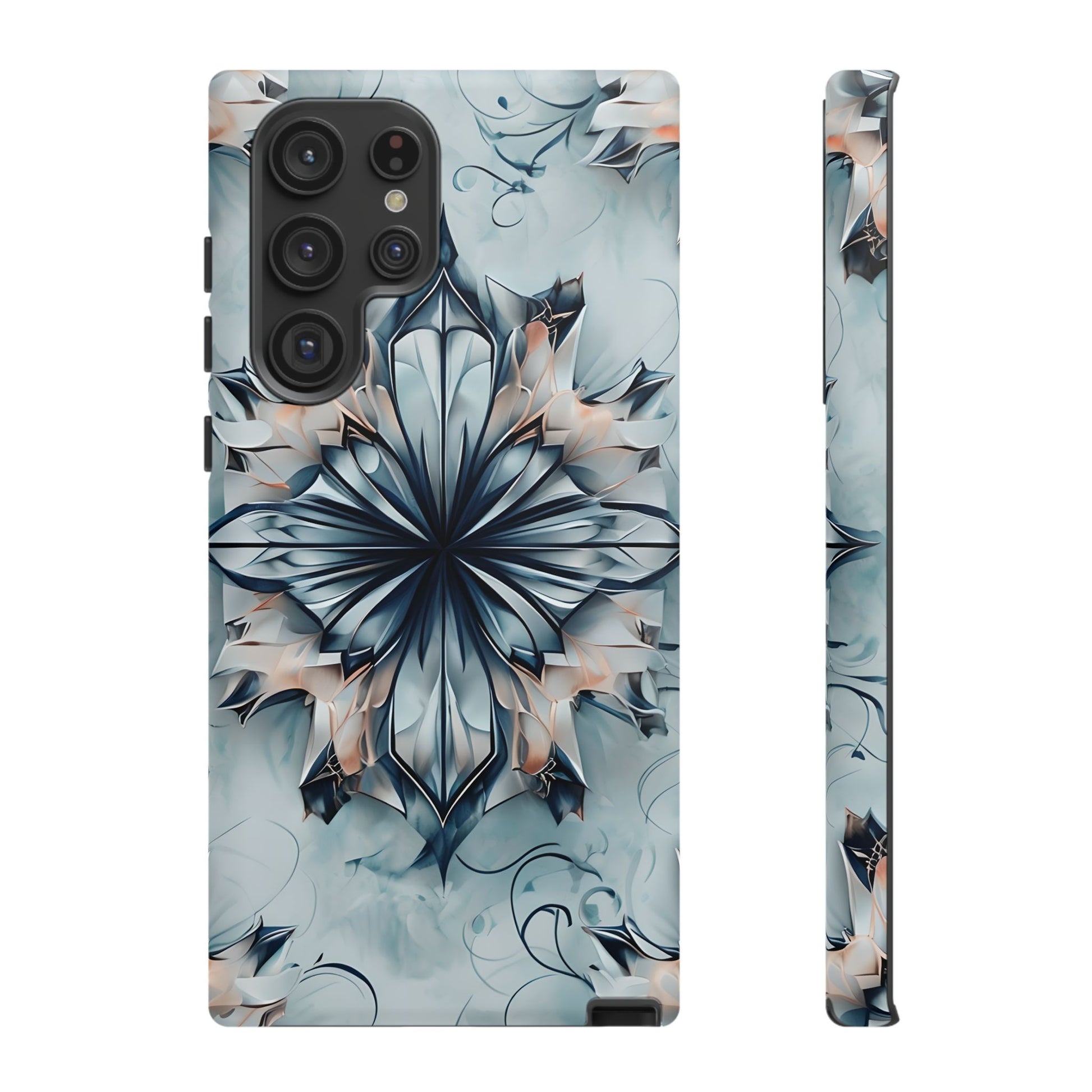 Indigo Mirage - Artistic Kaleidoscope Collection Artistic Floral - Samsung Galaxy S22 Ultra Tough Phone Case - Bold Indigo Symmetrical Design