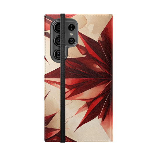 Ruby Compass Samsung Galaxy wallet flip phone case showing red geometric starburst folio cover design