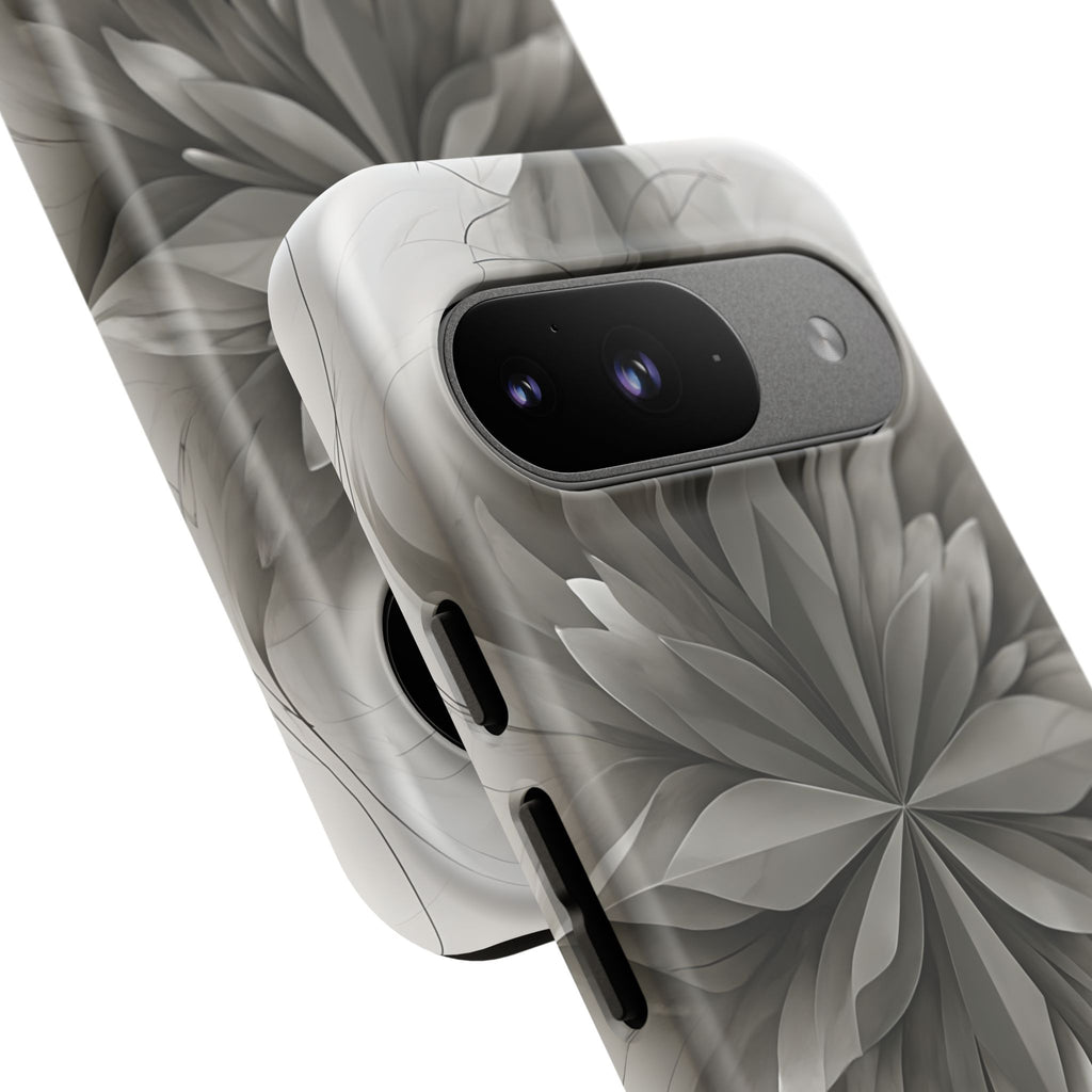 Silver Lotus - Elegant Monochrome Floral Google Pixel 9 Tough Phone Case - Modern Lotus Design