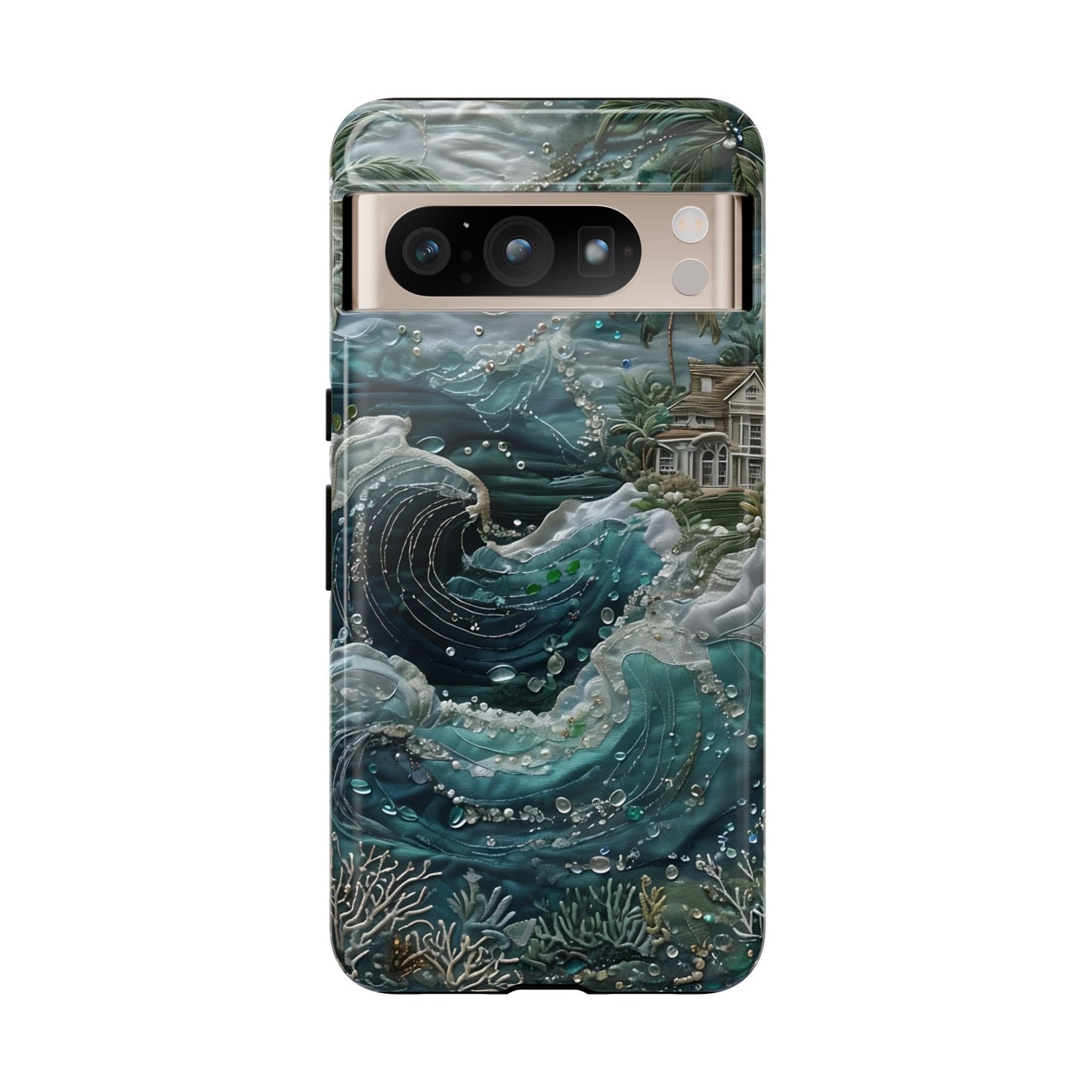 Tropical Midnight Wave dramatic ocean wave illustration Google Pixel phone case