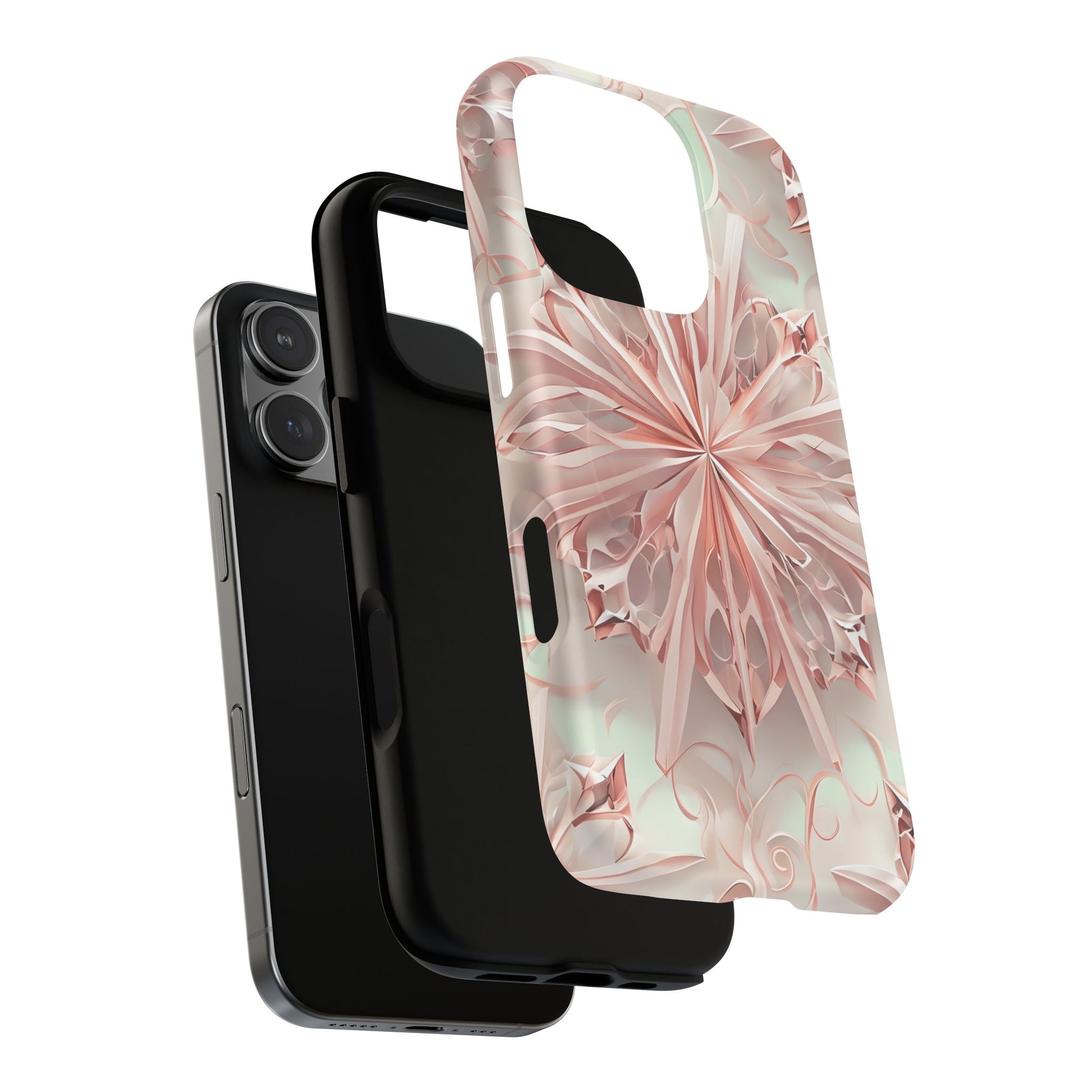 Blush Frost iPhone 16 Pro- Kaleidoscope Collection of MagSafe Compatible - Soft Pink Geometric Floral Design