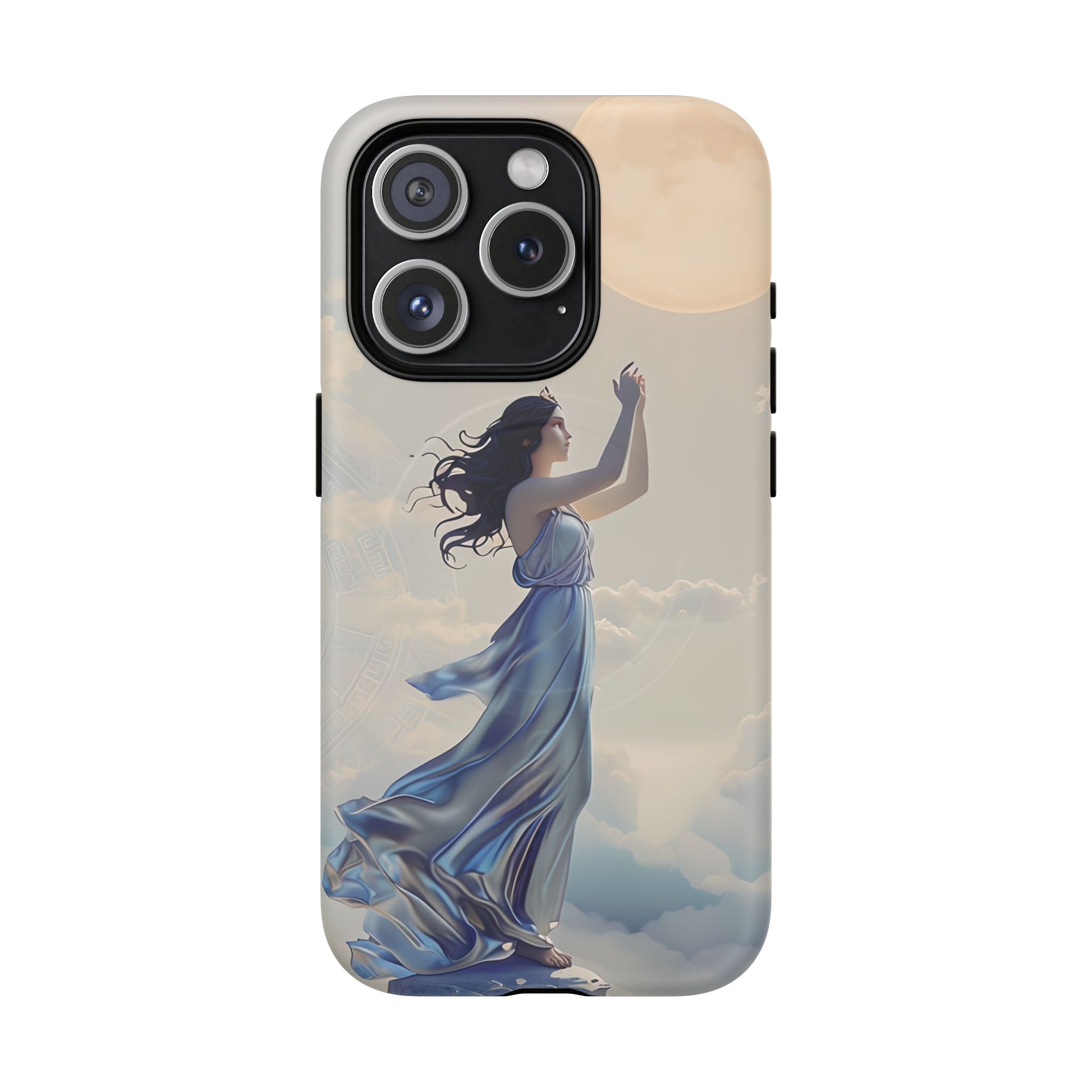 Moonlit Ascend - Ethereal Celestial Art iPhone 15 Pro MagSafe Phone Case -Dreamy Night Sky & Floating Woman Design