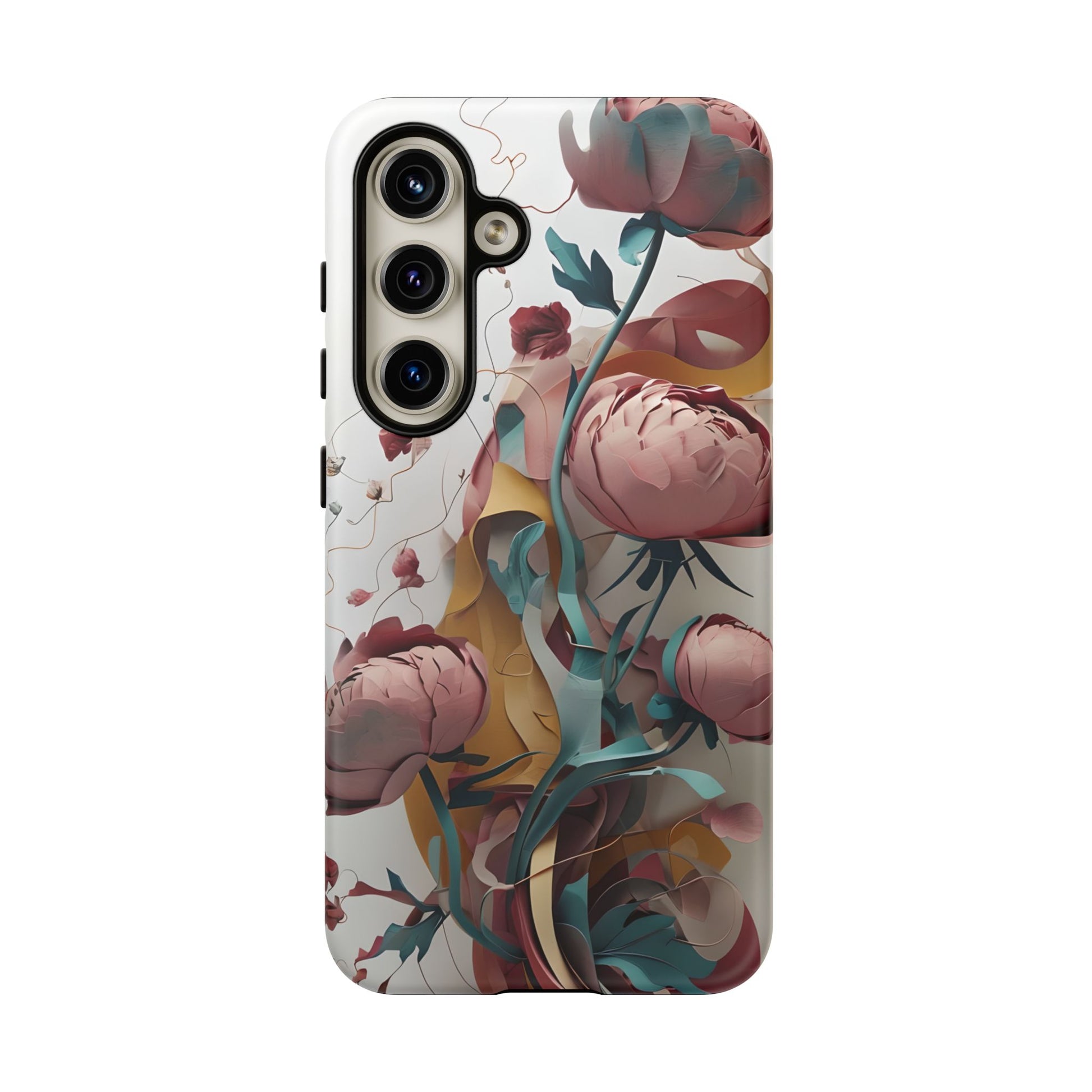 Blushing Peony Veil - Elegant Painterly Floral Samsung Galaxy S24 Tough Phone Case - Soft Blush & Teal Peony Design