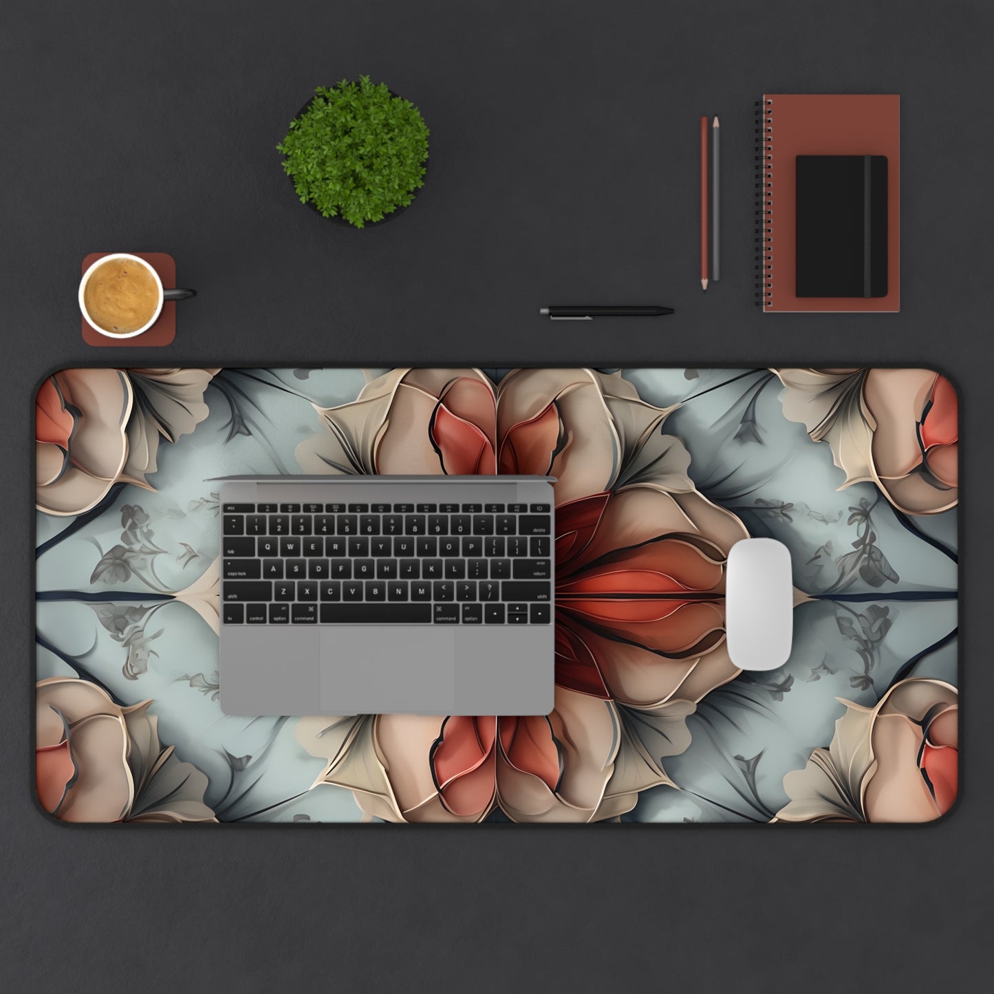 Ember Bloom Designer Desk Mat - Premium Office Desk Pad, 3 Sizes Available, Symmetrical Botanical Workspace Protection