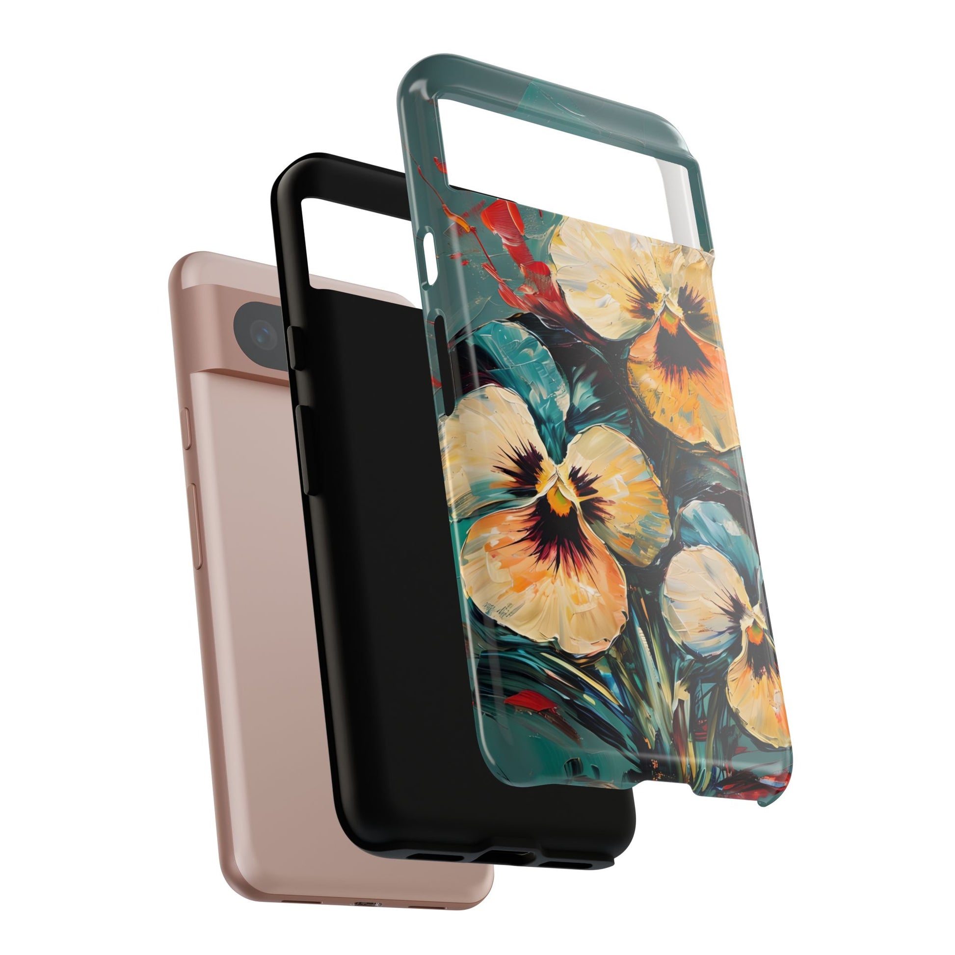 Golden Pansy Cascade Tough Case for Google Pixel 8 - Floral Artistic Shockproof Cover, Elegant Protective Phone Case