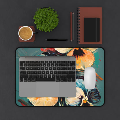 Golden Pansy Cascade Designer Desk Mat - Premium Office Desk Pad, 3 Sizes Available, Artistic Workspace Protection