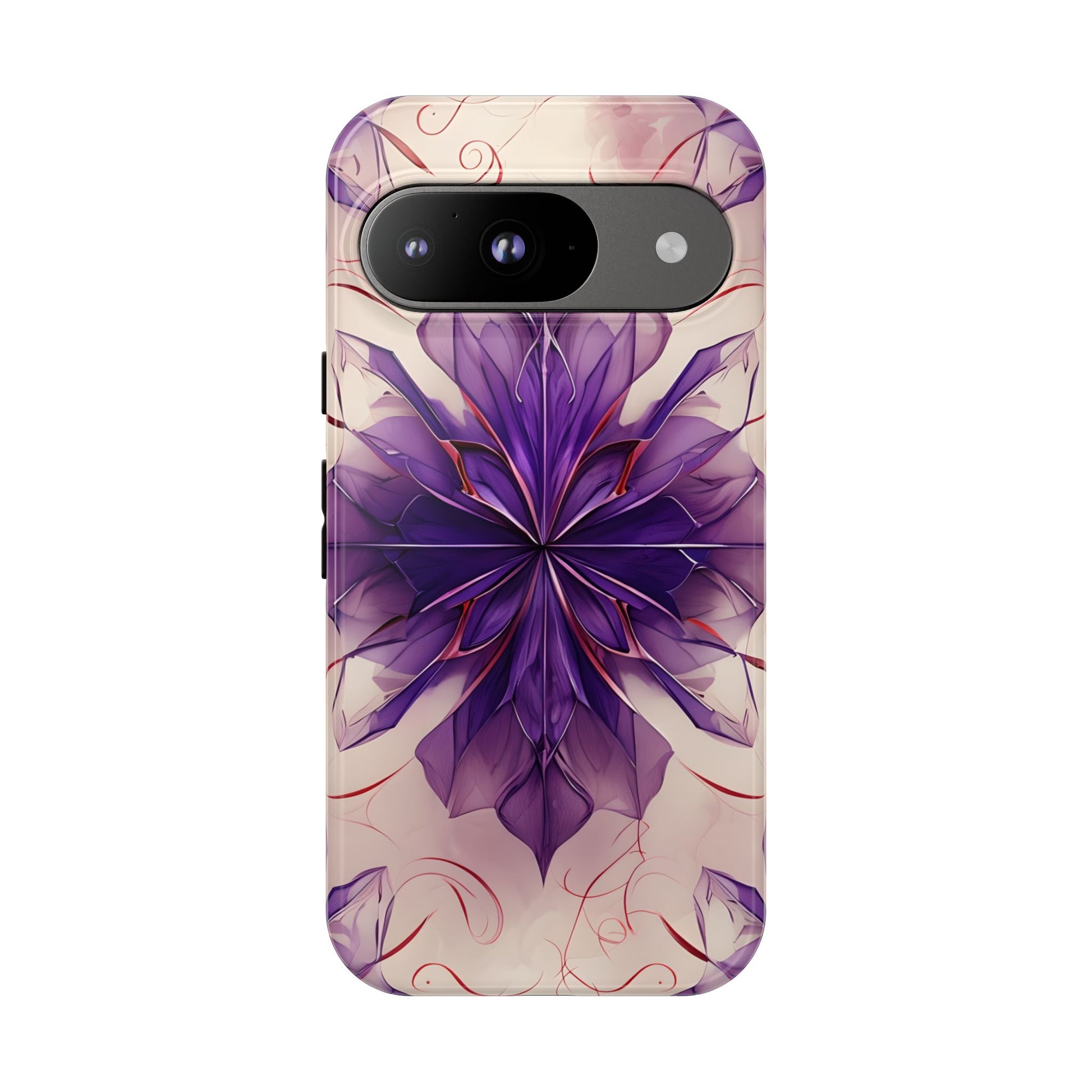 Violet Reverie - Kaleidoscope Collection Artistic Floral Burst - Google Pixel 9 Tough Phone Case - Bold Purple Symmetrical Design
