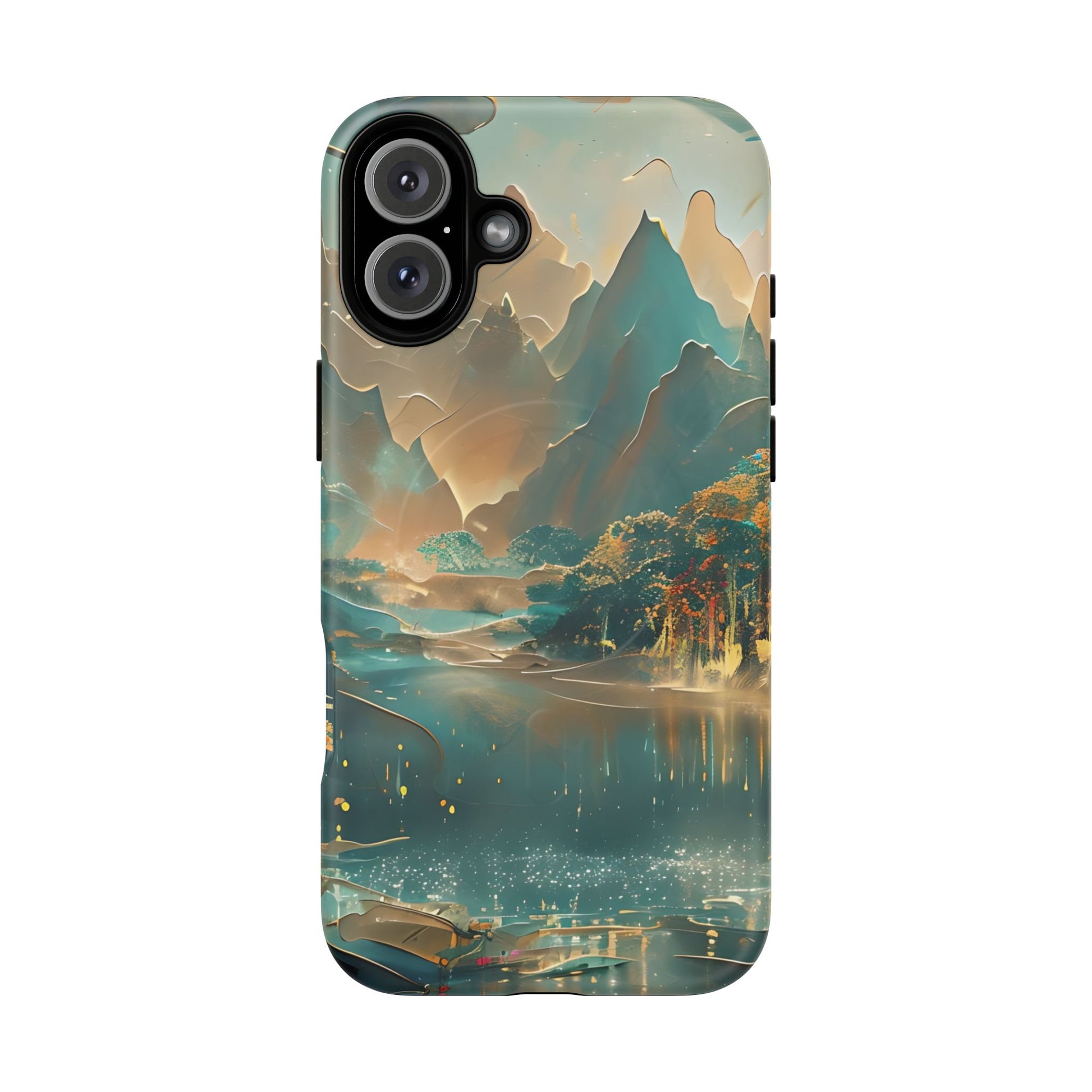 Misty Horizon - Serene Landscape Art iPhone 16 Plus MagSafe Phone Case - Tranquil Mountain & Lake Design