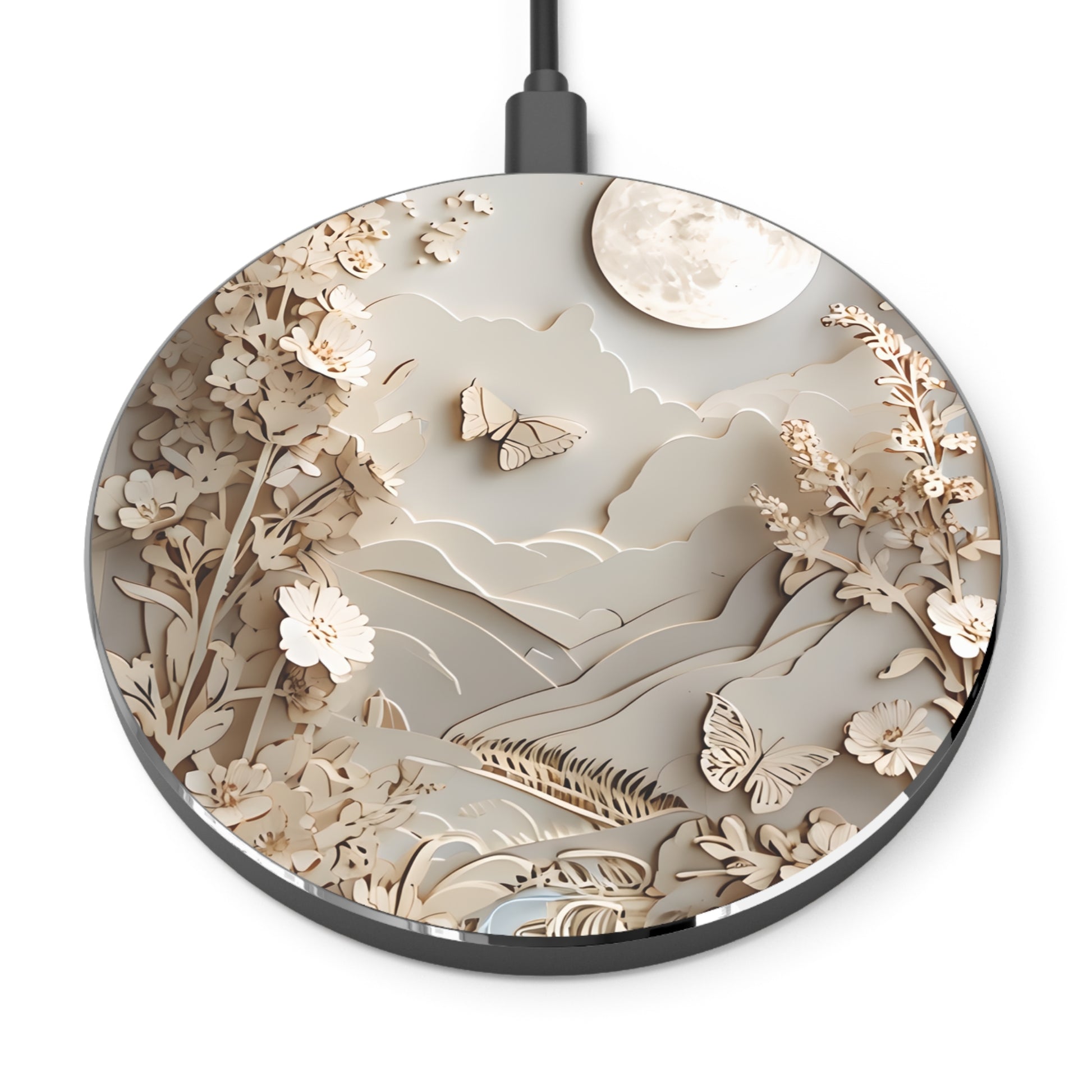 Moonlit Garden Qi Wireless Charger - 10W Fast Charging Pad - MagSafe Compatible Designer Phone Charger