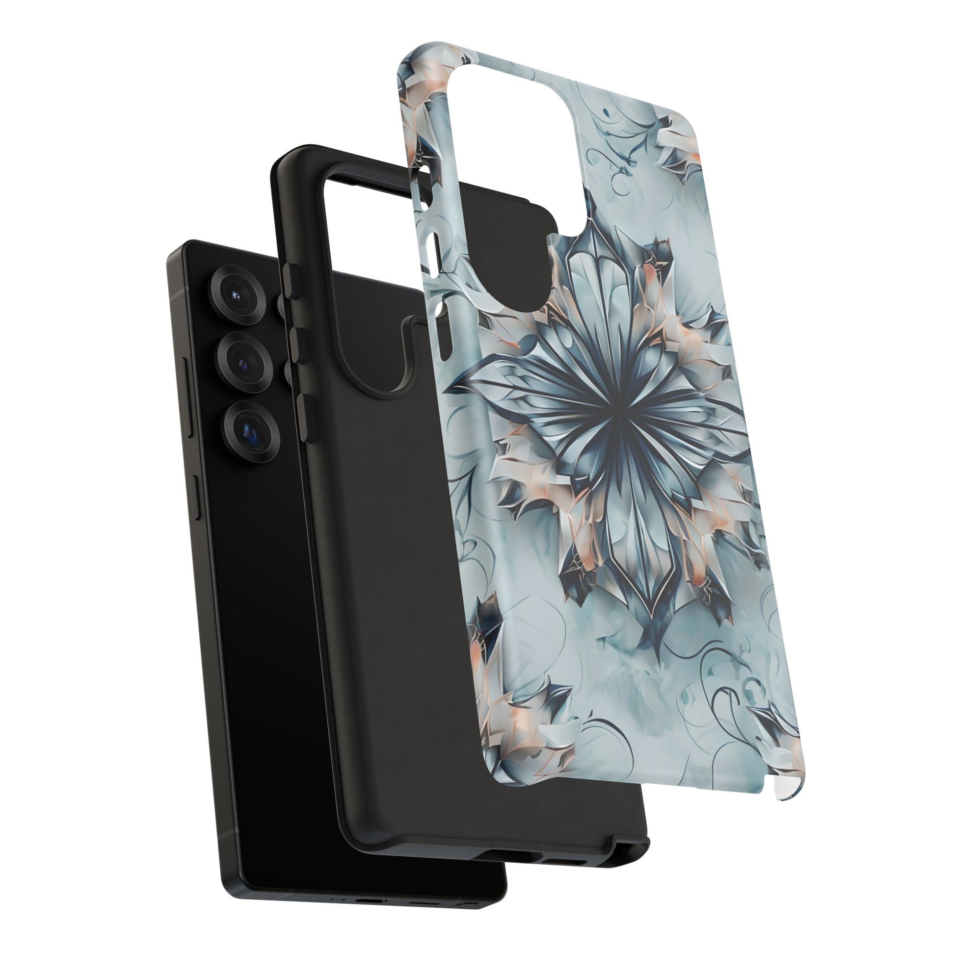 Indigo Mirage - Artistic Kaleidoscope Collection Artistic Floral - Samsung Galaxy S25 Ultra Tough Phone Case - Bold Indigo Symmetrical Design