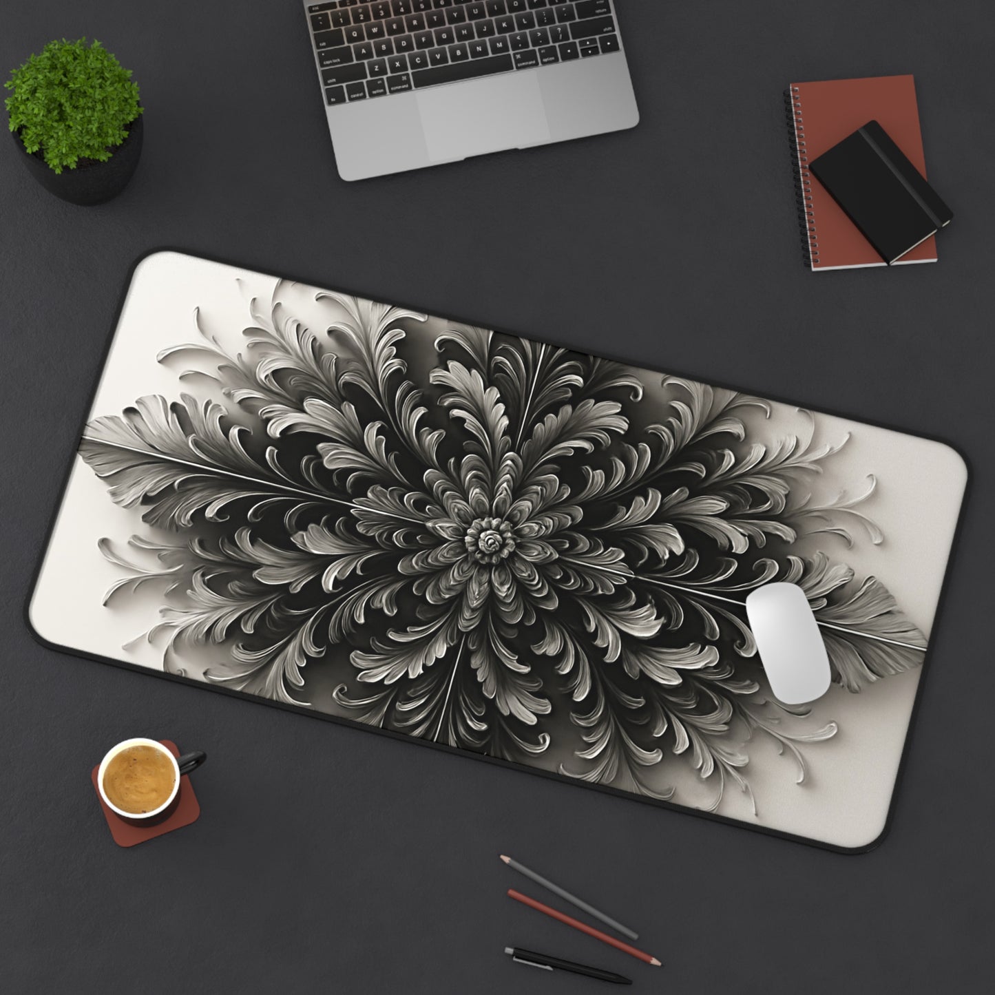 Obsidian Bloom Desk Mat - Premium Office Desk Pad, 3 Sizes Available, Artistic Workspace Protection