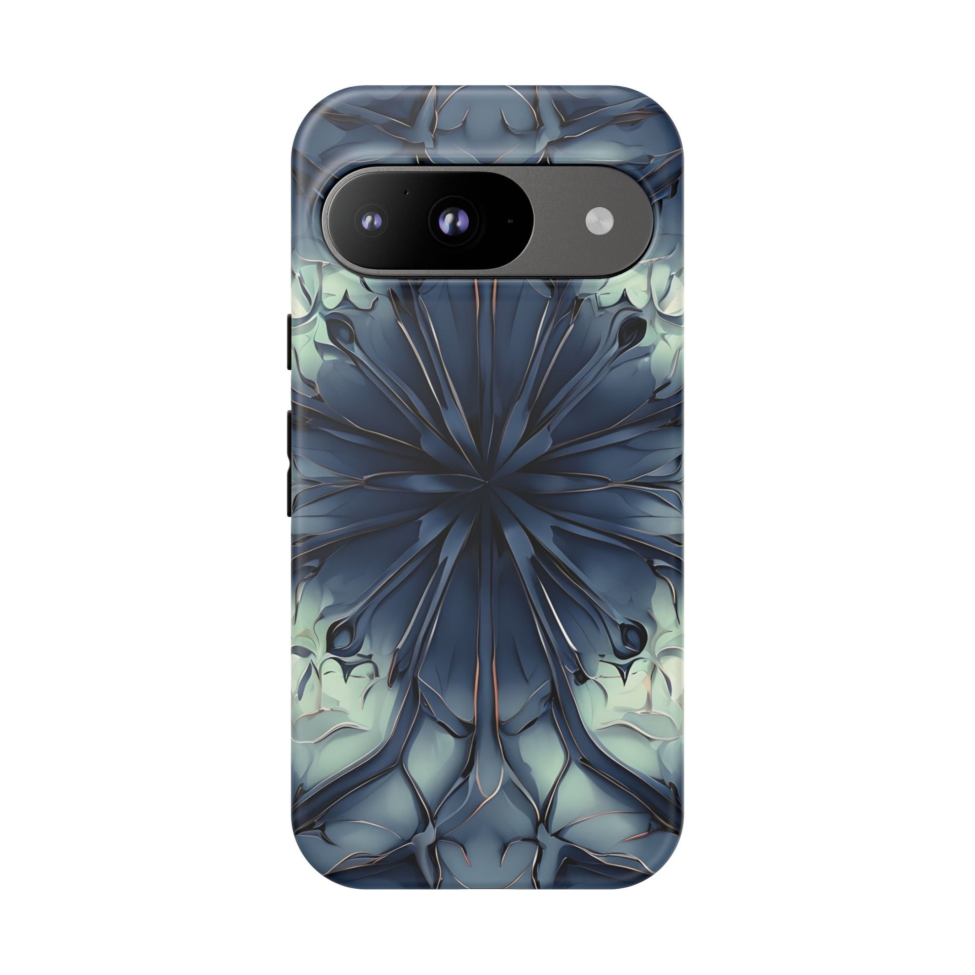 Indigo Mosaic - Artistic Kaleidoscope Collection Artistic Floral - Google Pixel 9 Tough Phone Case - Bold Blue Symmetrical Design