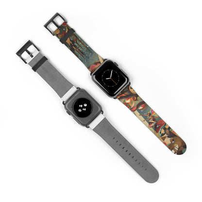 Enchanted Orchard Apple Watch bands shown on two watches front and back highlighting vibrant orchard botanical design