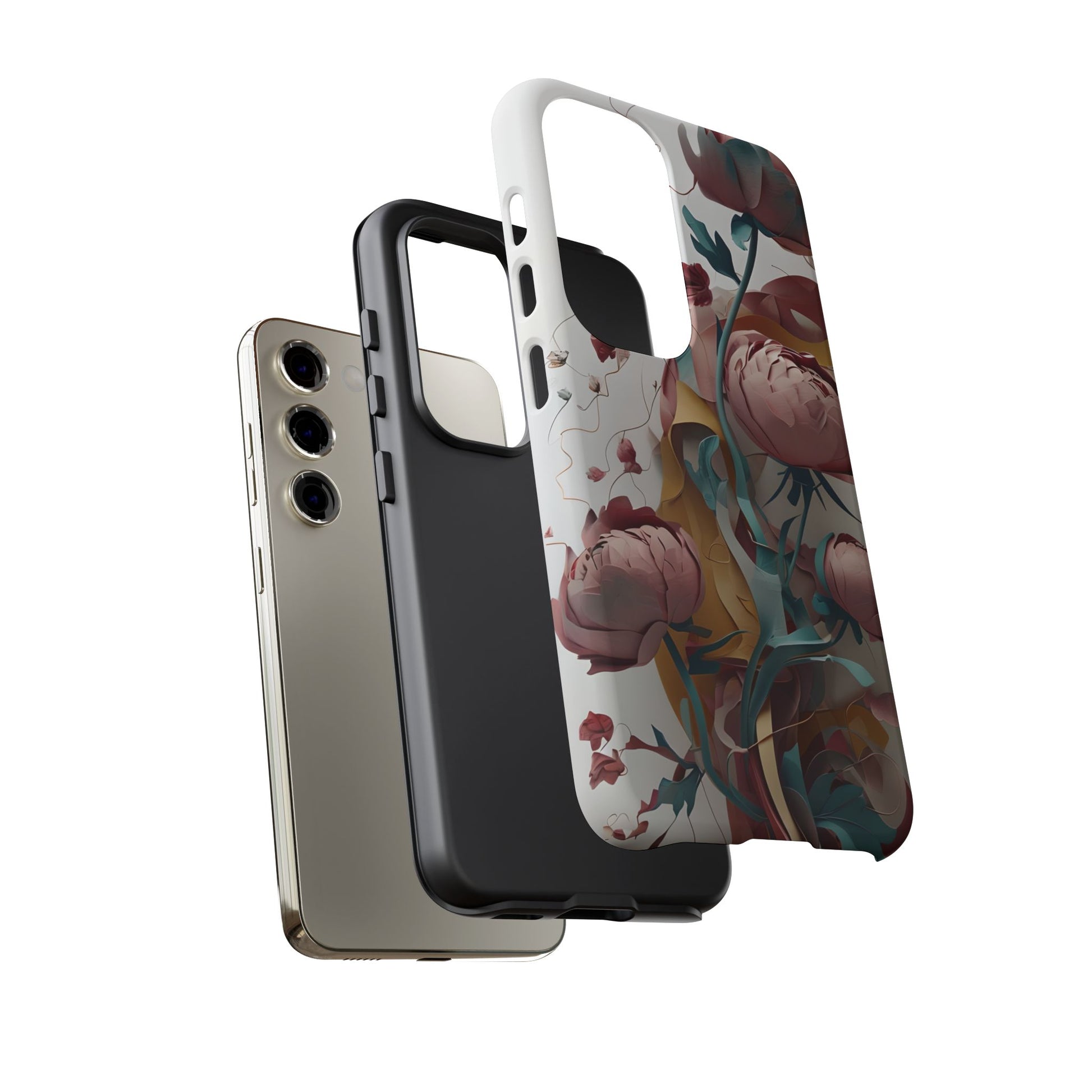 Blushing Peony Veil - Elegant Painterly Floral Samsung Galaxy S23 Tough Phone Case - Soft Blush & Teal Peony Design