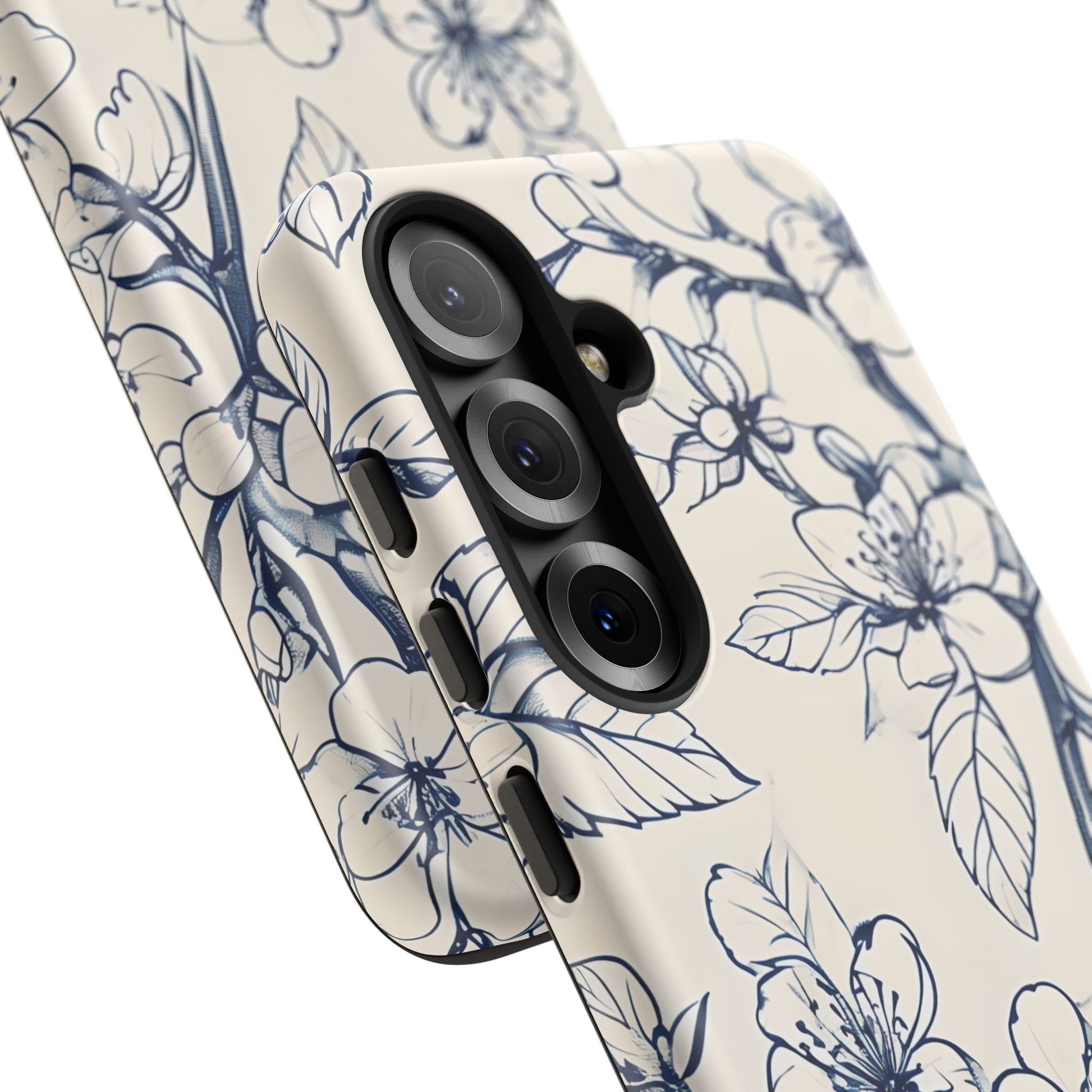 Blossom Sketch - Artistic Blue Floral Samsung Galaxy S25 Tough Phone Case - Hand-Drawn Botanical Design