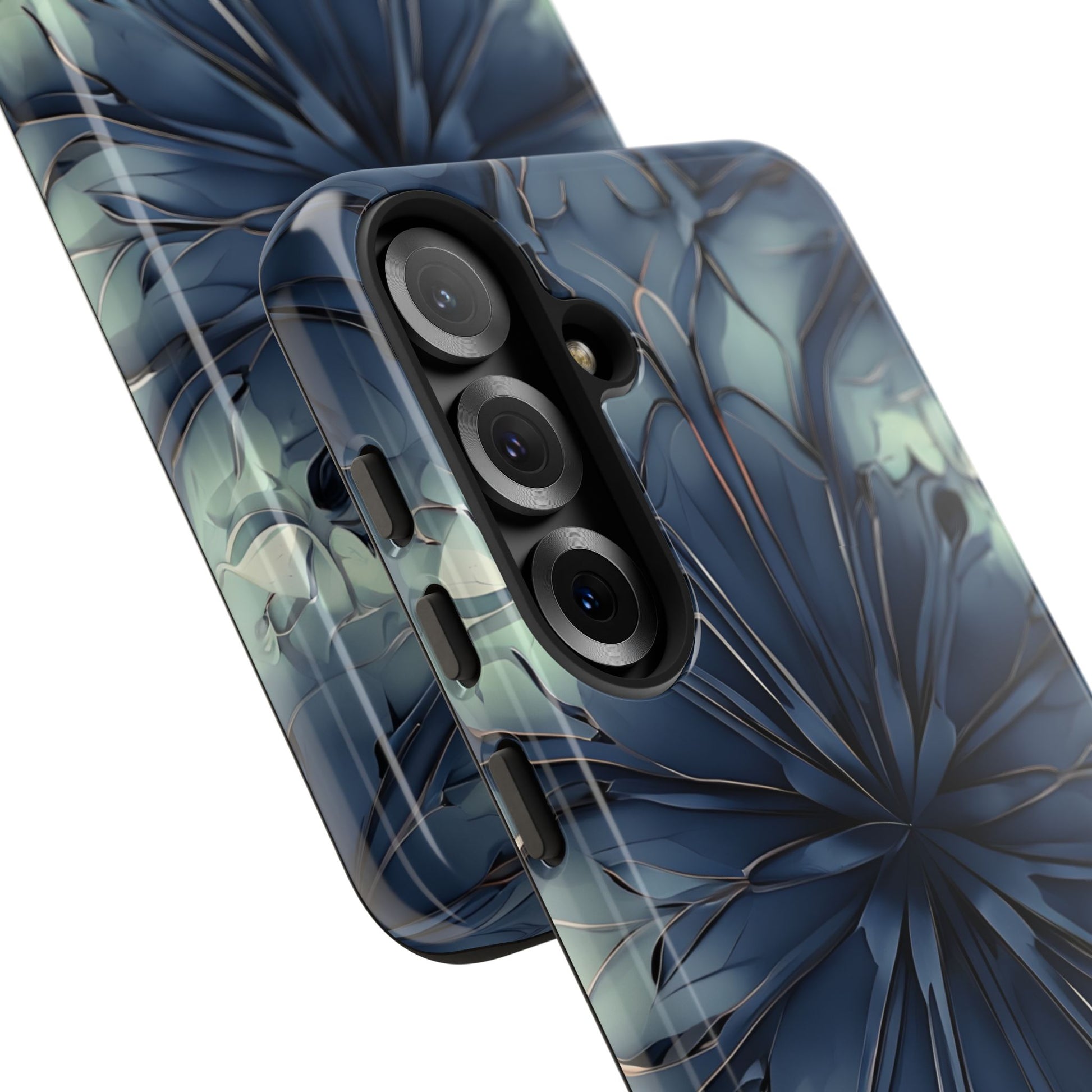 Indigo Mosaic - Artistic Kaleidoscope Collection Artistic Floral - Samsung Galaxy S25 Plus Tough Phone Case - Bold Blue Symmetrical Design