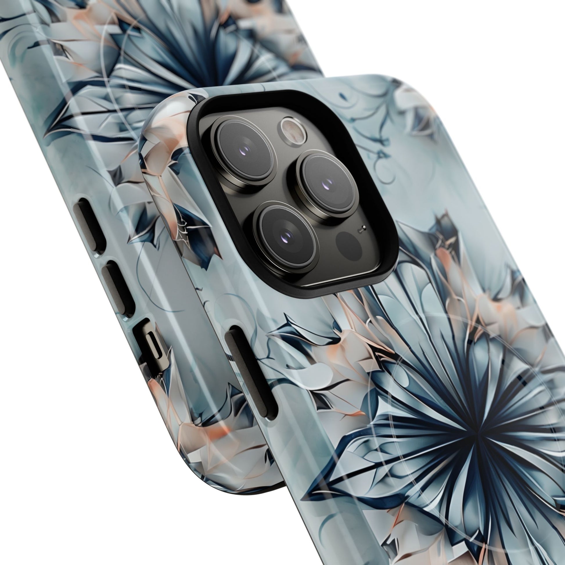 Indigo Mirage - Artistic Kaleidoscope Collection Artistic Floral - iPhone 14 Pro Max MagSafe Phone Case -Bold Indigo Symmetrical Design