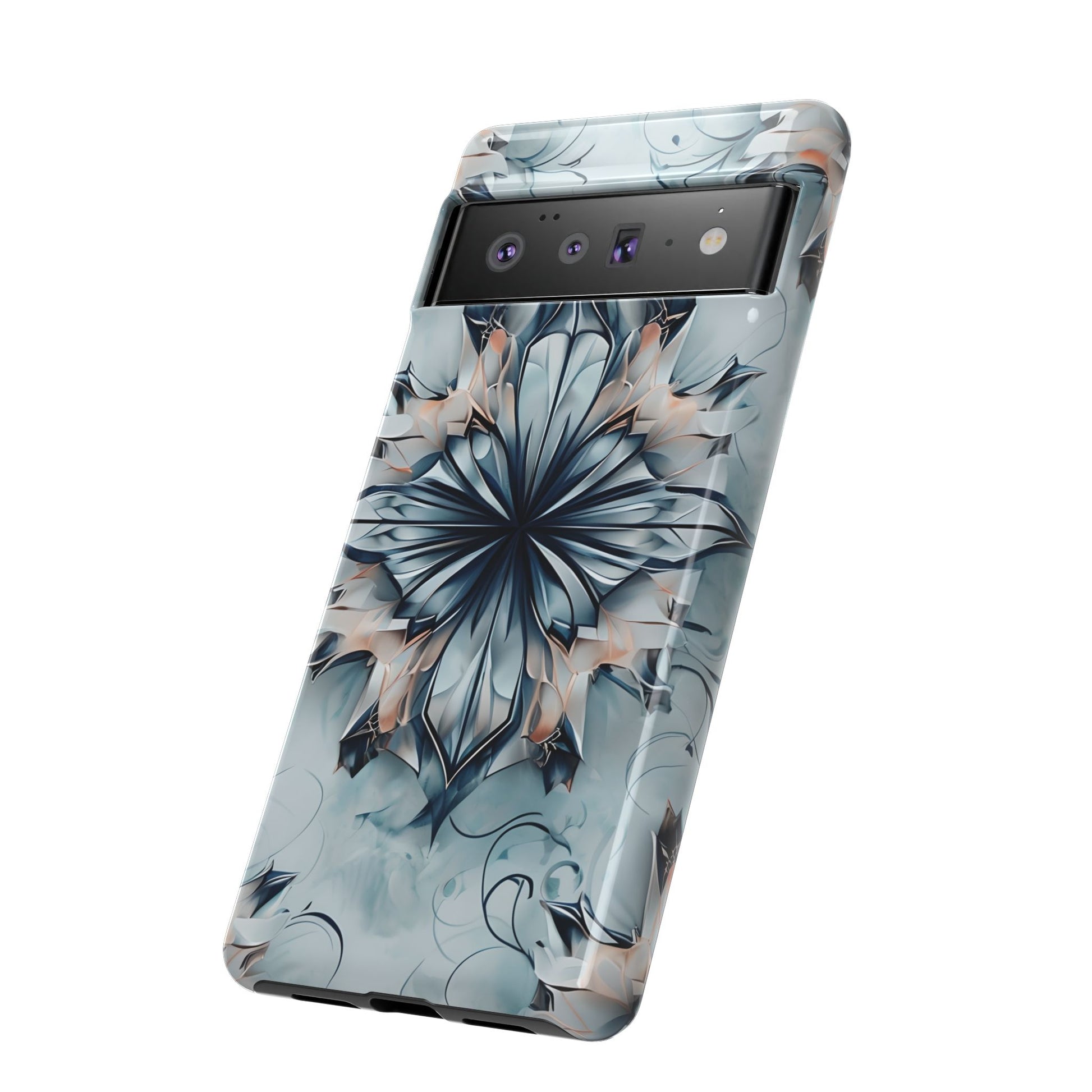 Indigo Mirage - Artistic Kaleidoscope Collection Artistic Floral - Google Pixel 6 Pro Tough Phone Case - Bold Indigo Symmetrical Design