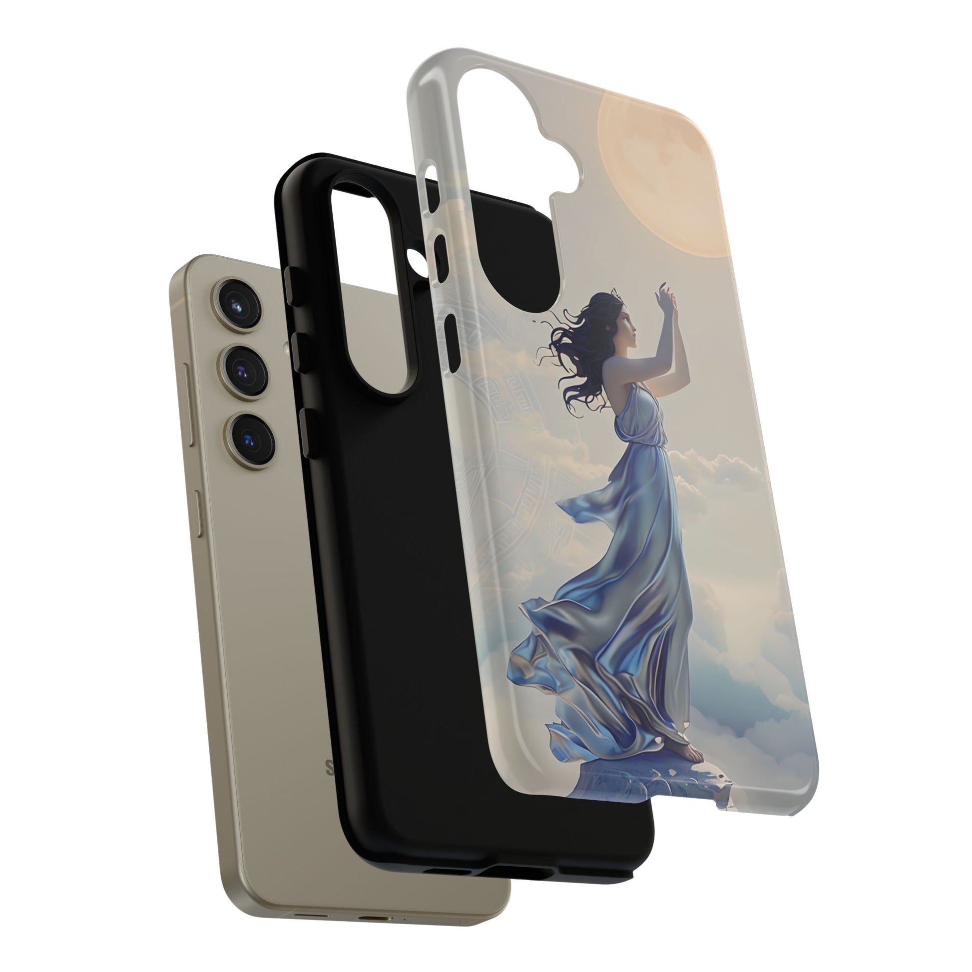 Moonlit Ascend - Ethereal Celestial Art Samsung Galaxy S24 Tough Phone Case - Dreamy Night Sky & Floating Woman Design