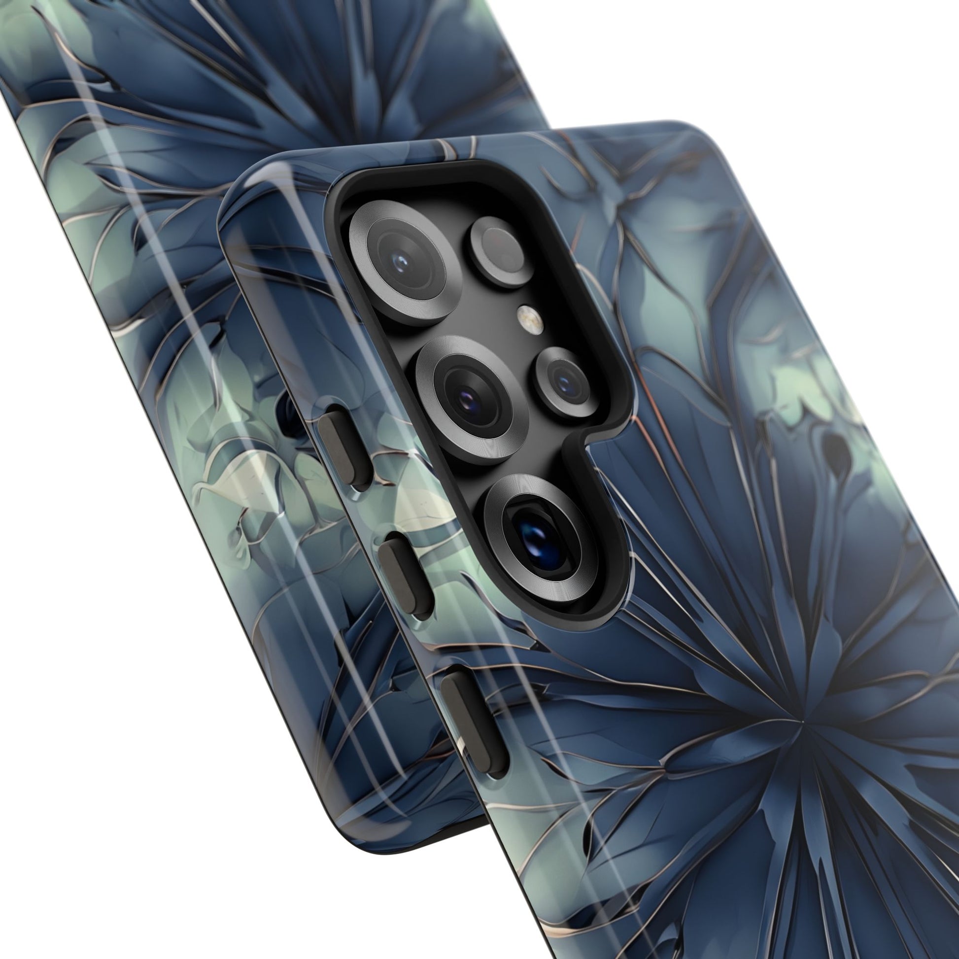 Indigo Mosaic - Artistic Kaleidoscope Collection Artistic Floral - Samsung Galaxy S25 Ultra Tough Phone Case - Bold Blue Symmetrical Design