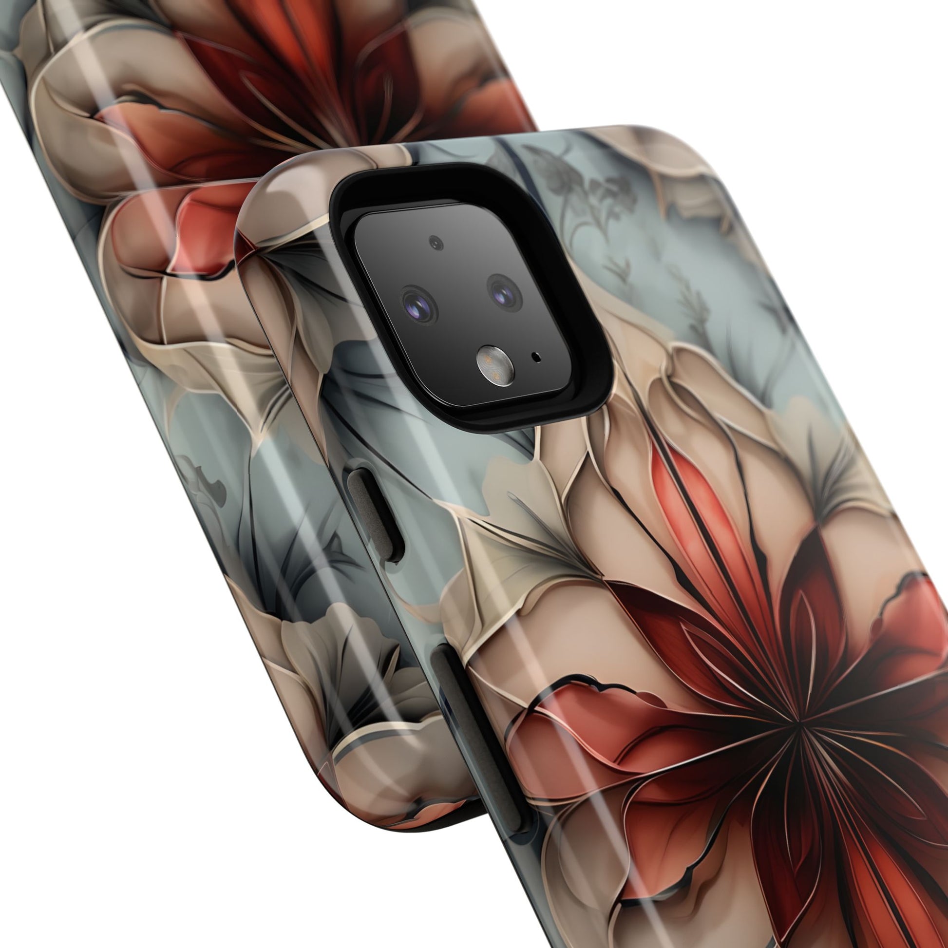 Ember Bloom - Kaleidoscope Collection Artistic Floral - Google Pixel 4 Tough Phone Case - Fiery Symmetrical Design