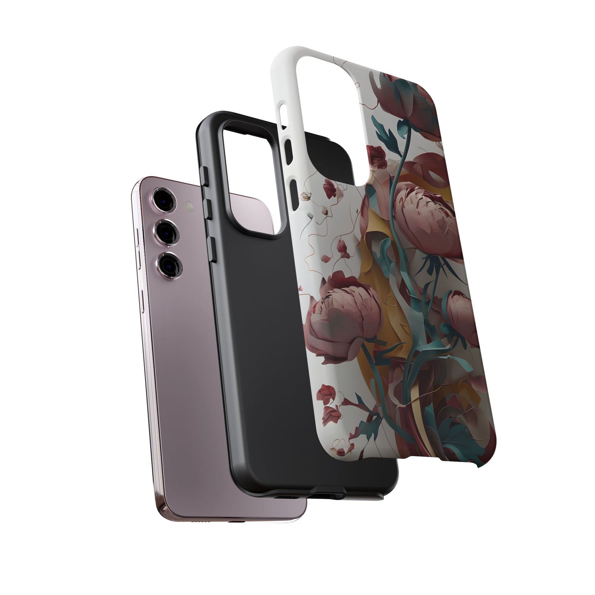 Blushing Peony Veil - Elegant Painterly Floral Samsung Galaxy S23 Plus Tough Phone Case - Soft Blush & Teal Peony Design