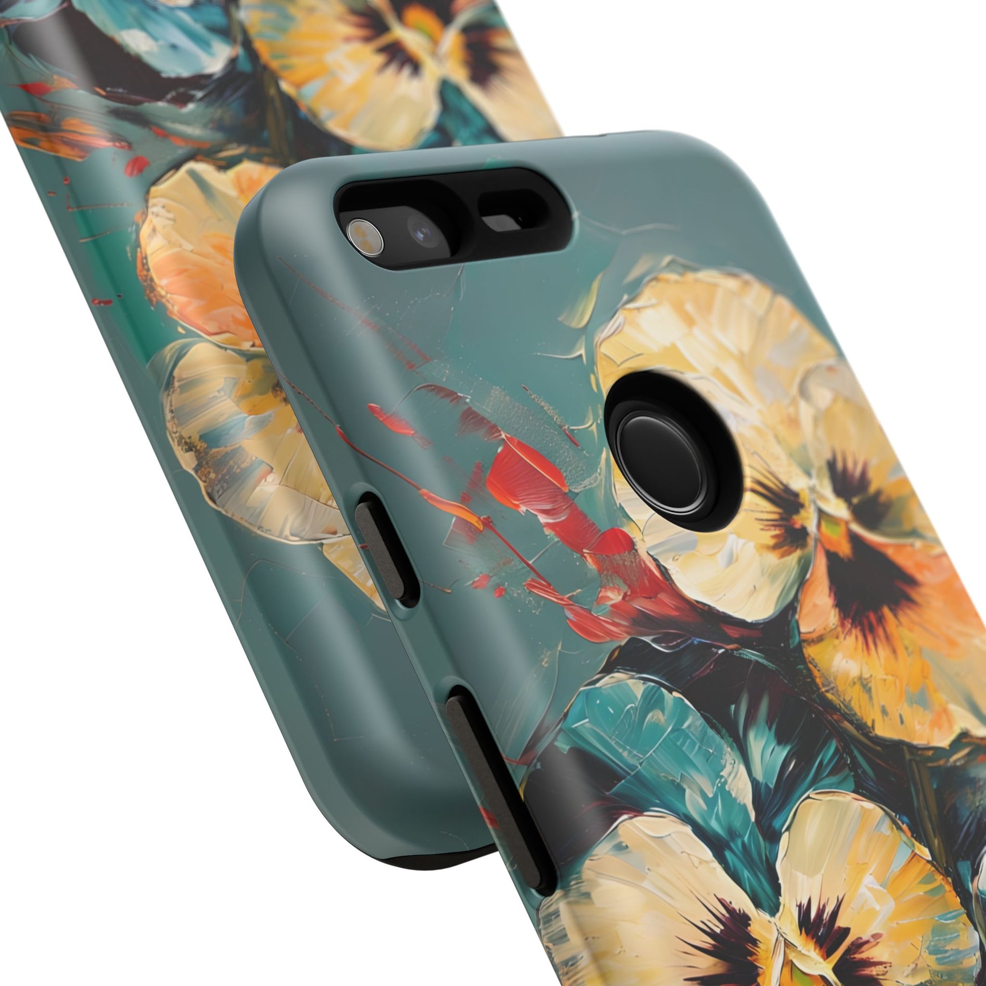 Golden Pansy Cascade Tough Case for Google Pixel XL - Floral Artistic Shockproof Cover, Elegant Protective Phone Case