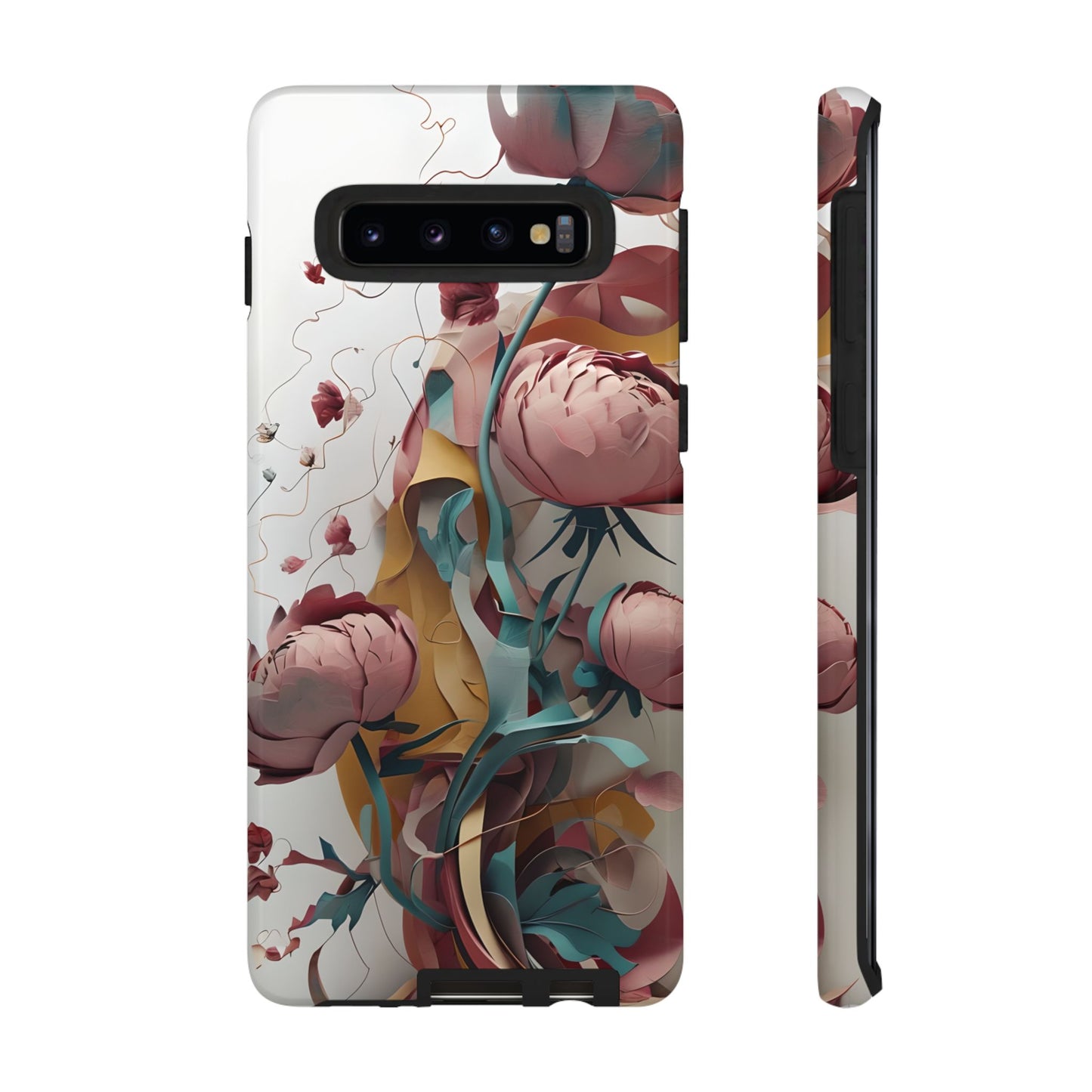 Blushing Peony Veil - Elegant Painterly Floral Samsung Galaxy Tough Phone Case - Soft Blush & Teal Peony Design