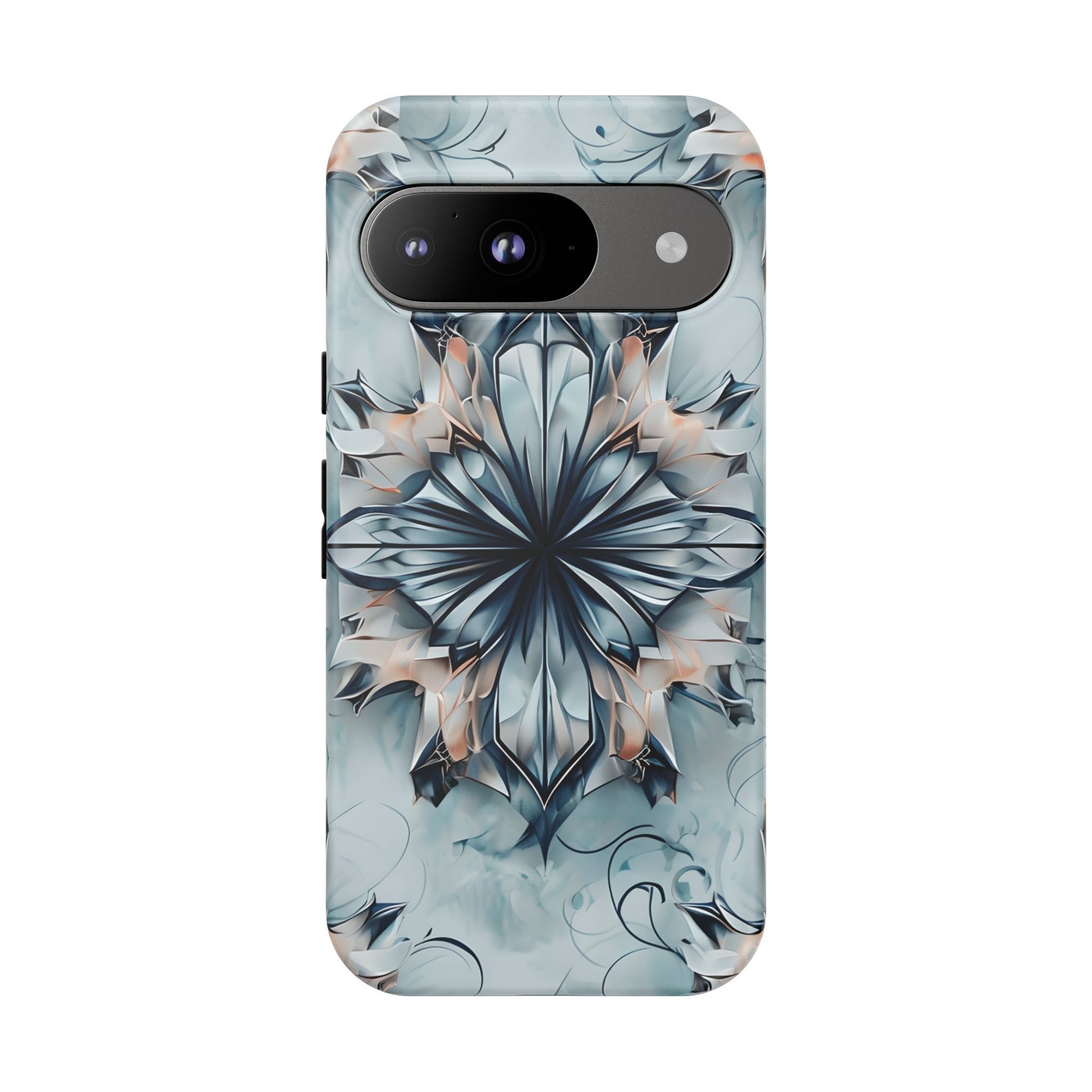Indigo Mirage - Artistic Kaleidoscope Collection Artistic Floral - Google Pixel 9 Tough Phone Case - Bold Indigo Symmetrical Design
