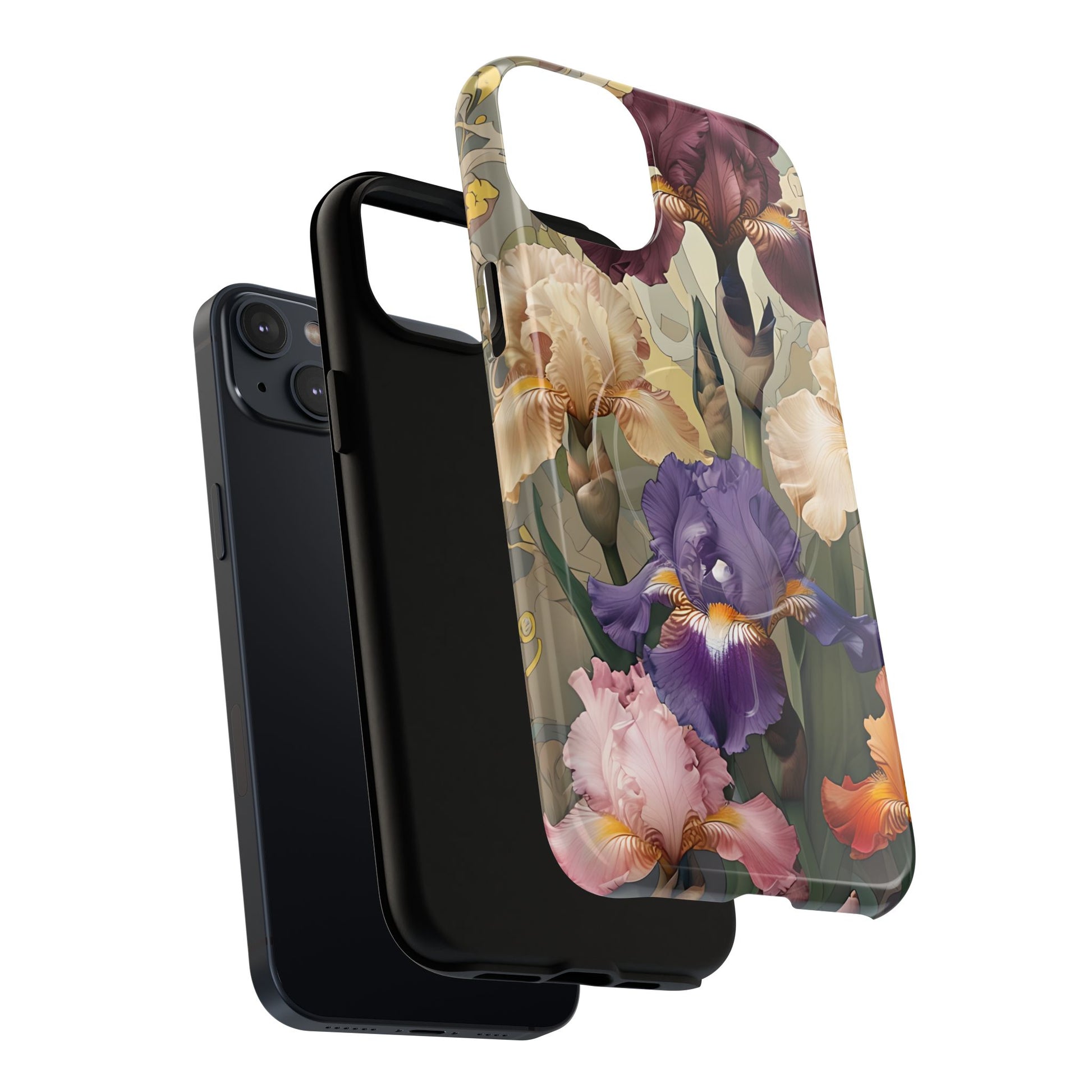 Iris Reverie - Elegant Painterly - iPhone 14 Plus - MagSafe Compatible - Artistic Purple & Cream Iris Design