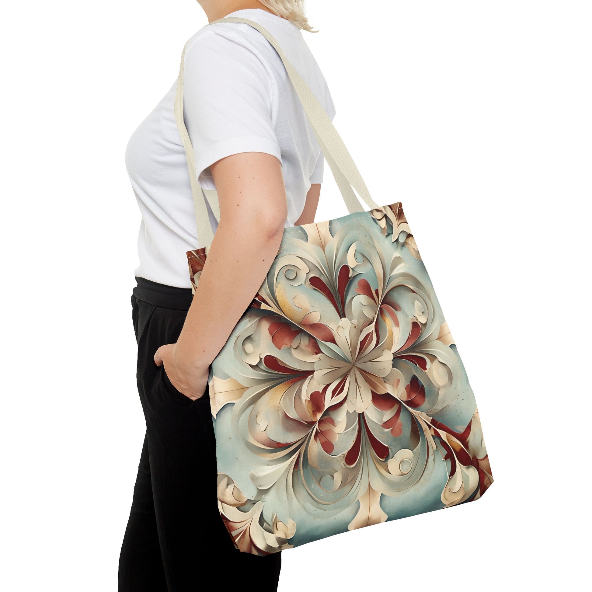Vintage Baroque Blossom Tote Bag (16x16 & 18x18)- Ornate Floral Swirl in Soft Neutrals, Elegant Reusable & Eco-Friendly Canvas