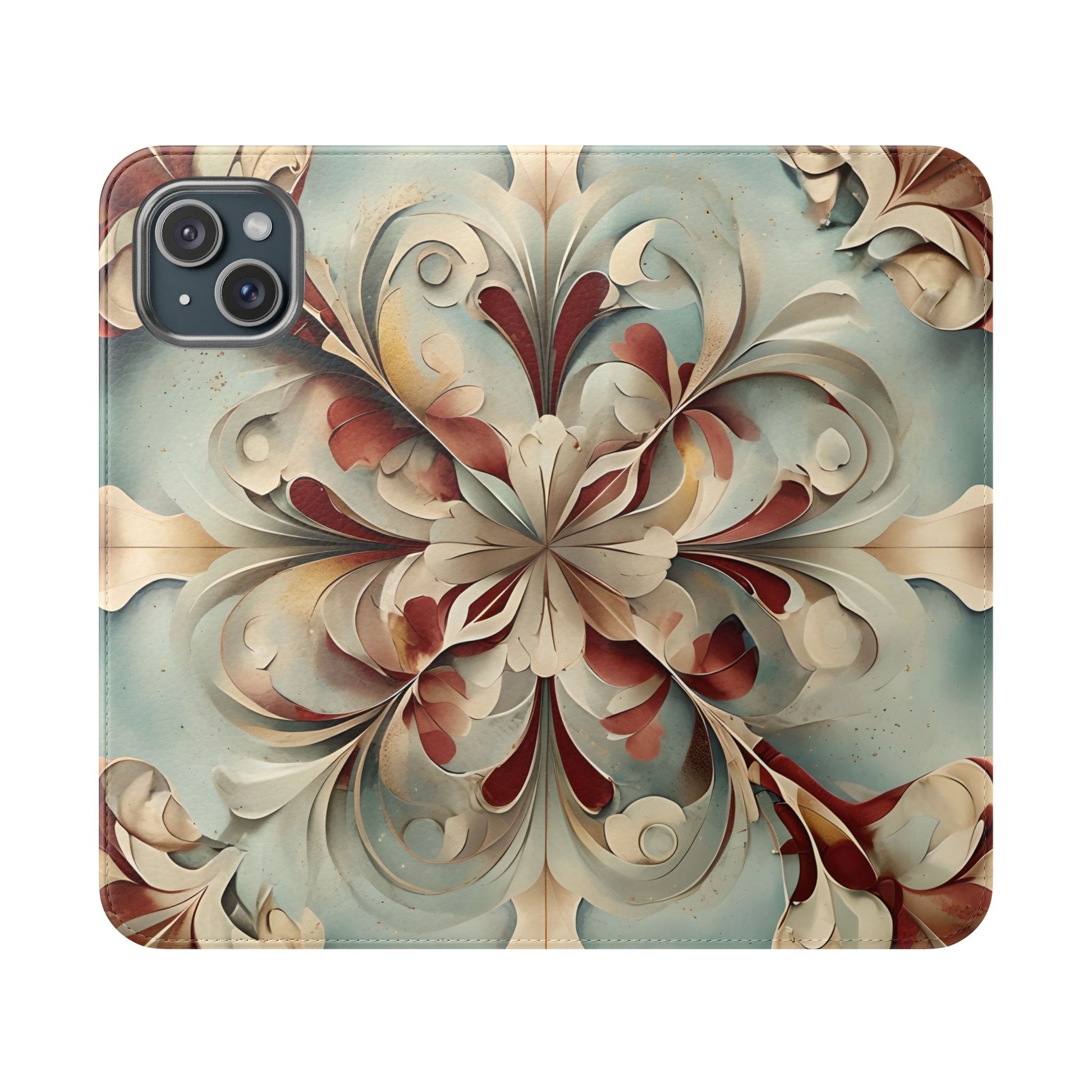 Vintage Baroque Blossom Wallet Phone Case - Elegant Floral Flip Cover for iPhone 15 Plus