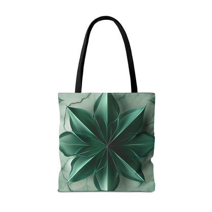Emerald Bloom Tote Bag (16x16, 18x18), Dreamy Sculpted Motif in Soft Beige, Flat Printed Canvas Reusable Nature-Inspired Canvas Bag