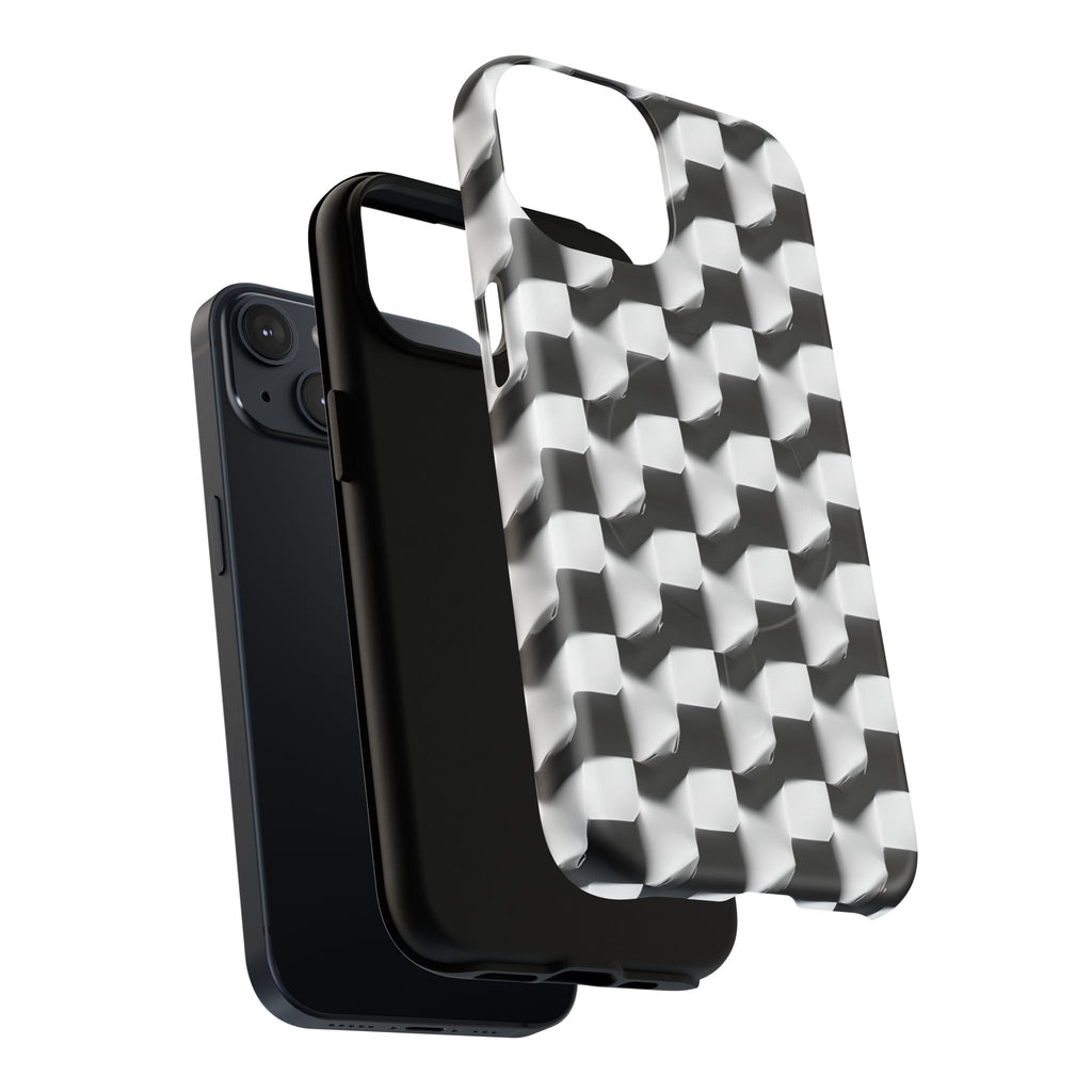 Monochrome Grid - iPhone 14 MagSafe Phone Case - Bold, Modern Black & White Design