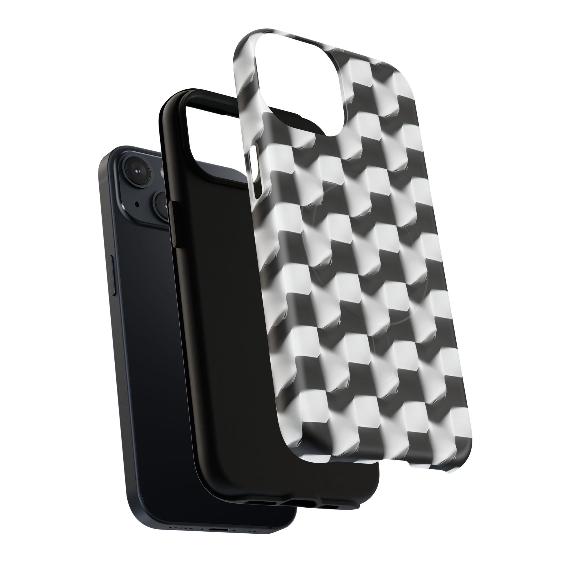 Monochrome Grid - iPhone 14 MagSafe Phone Case - Bold, Modern Black & White Design