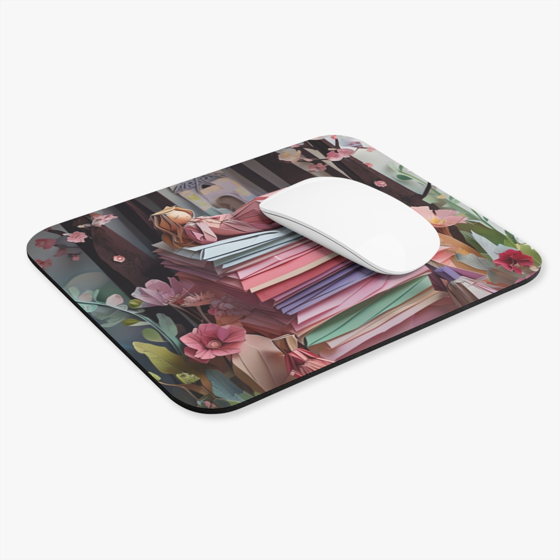 A Good Night's Sleep mouse pad in workspace with mouse showing soft patterned design