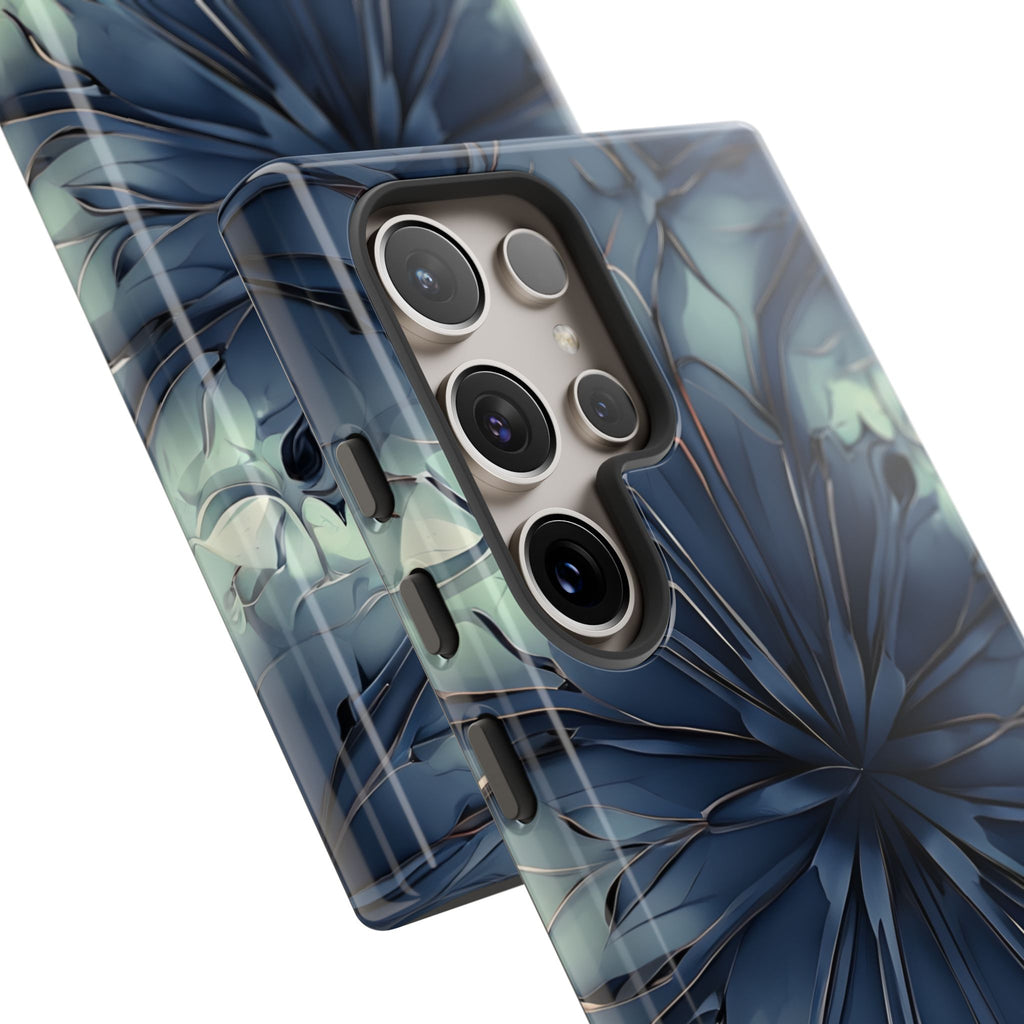 Indigo Mosaic - Artistic Kaleidoscope Collection Artistic Floral - Samsung Galaxy S24 Ultra Tough Phone Case - Bold Blue Symmetrical Design
