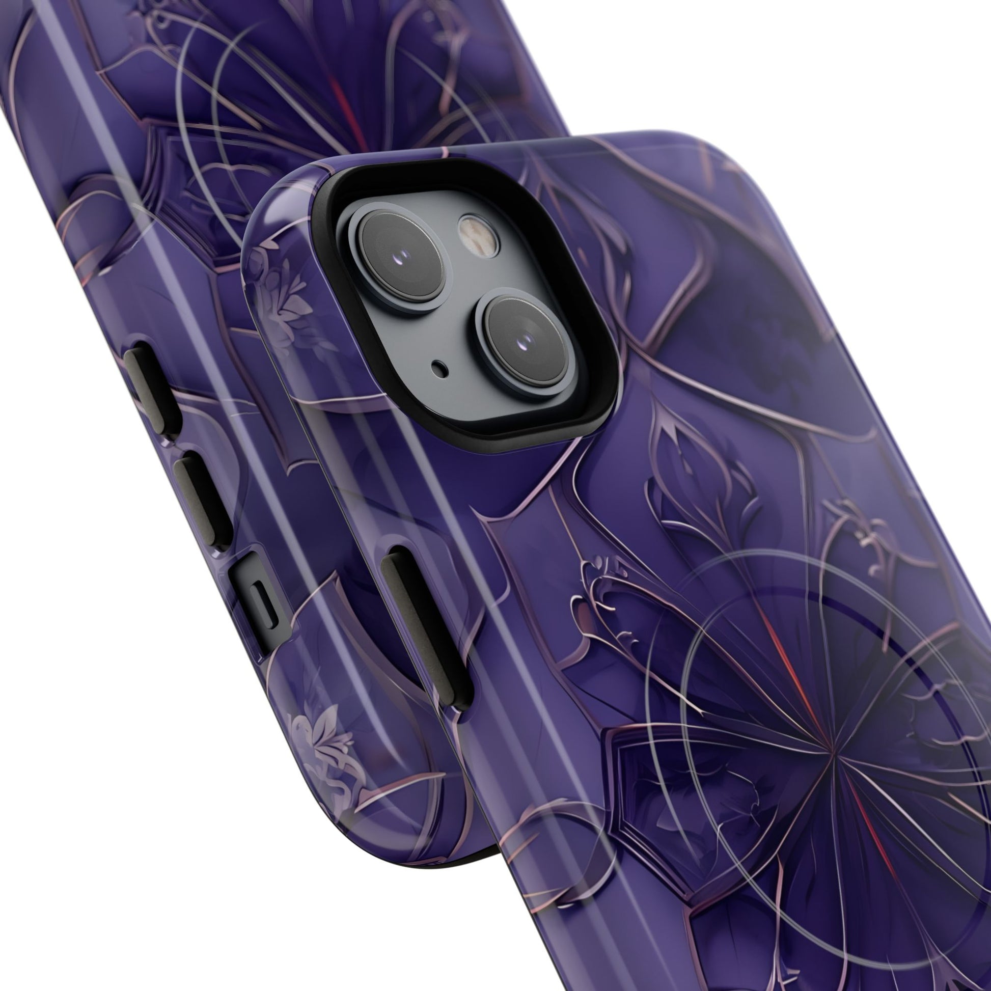Violet Nebula - Kaleidoscope Collection Artistic Floral Burst - iPhone 14 Plus MagSafe Phone Case -Bold Purple Symmetrical Design