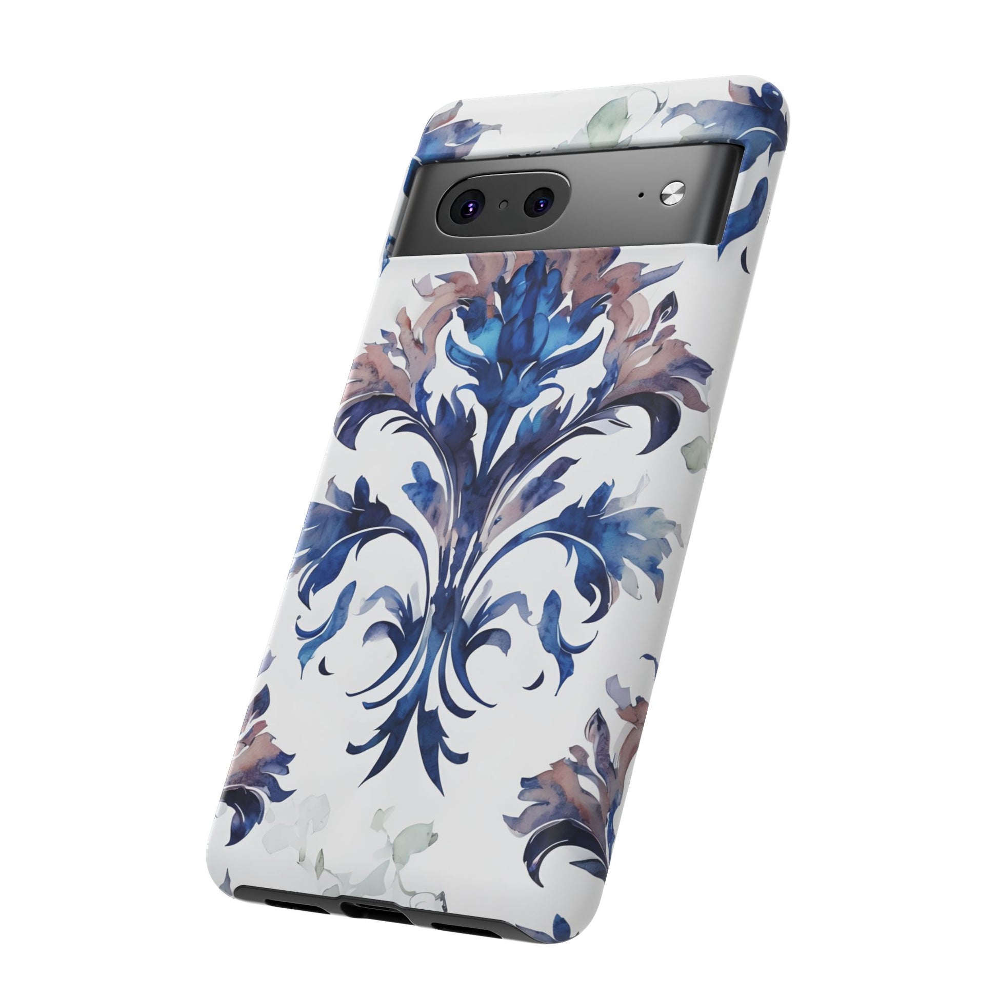 Delft Reverie - Elegant Blue & White Google Pixel 7 Tough Phone Case - Dutch Delftware-Inspired Floral Design