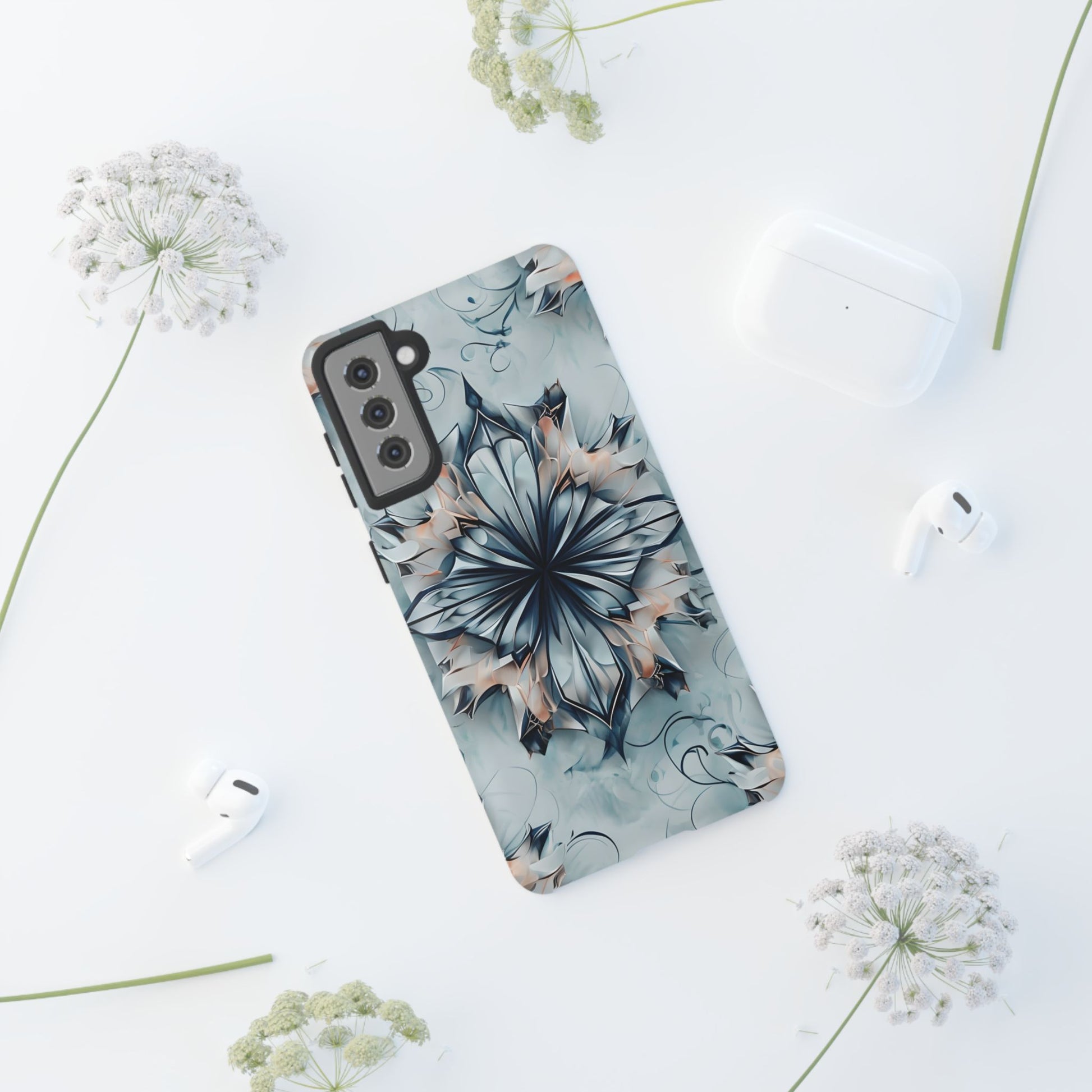 Indigo Mirage - Artistic Kaleidoscope Collection Artistic Floral - Samsung Galaxy S21 Plus Tough Phone Case - Bold Indigo Symmetrical Design