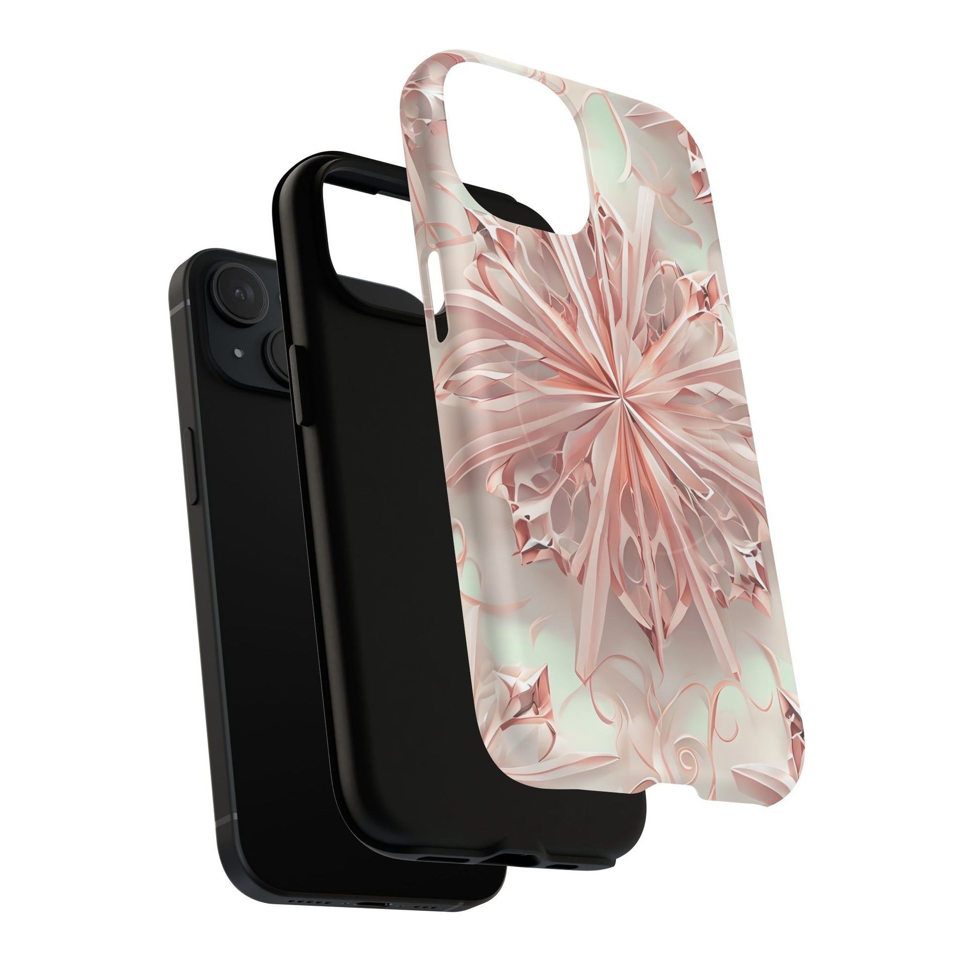 Blush Frost iPhone 15 - Kaleidoscope Collection of MagSafe Compatible - Soft Pink Geometric Floral Design