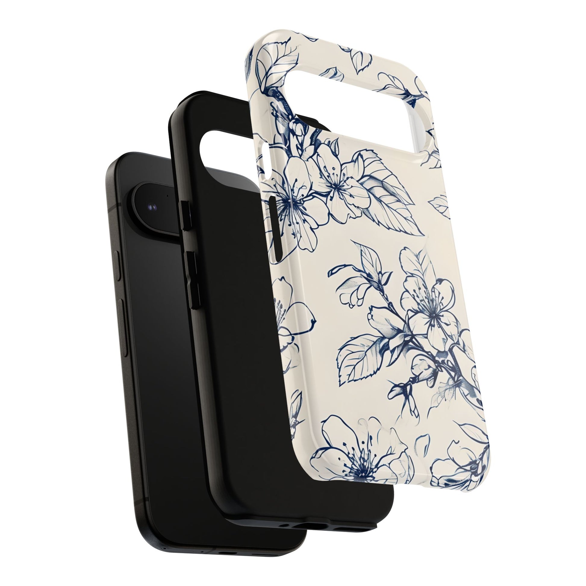 Blossom Sketch - Artistic Blue Floral Google Pixel 9 - Tough Phone Case - Hand-Drawn Botanical Design