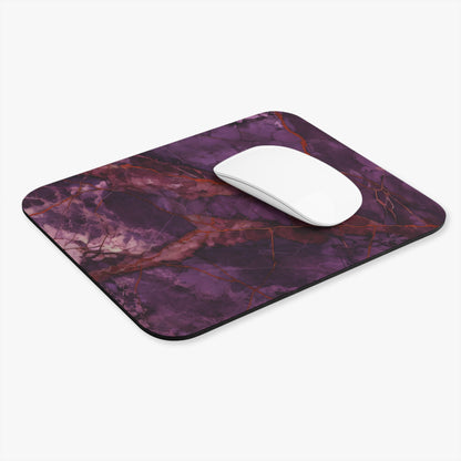 Amethyst Current mouse pad in workspace with mouse showing vibrant purple artwork