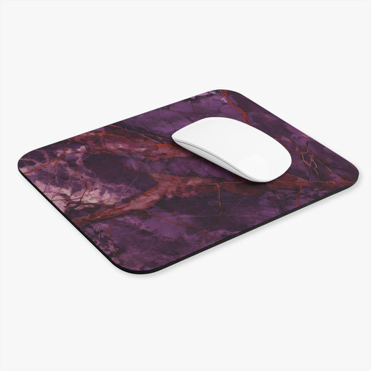 Amethyst Current mouse pad in workspace with mouse showing vibrant purple artwork